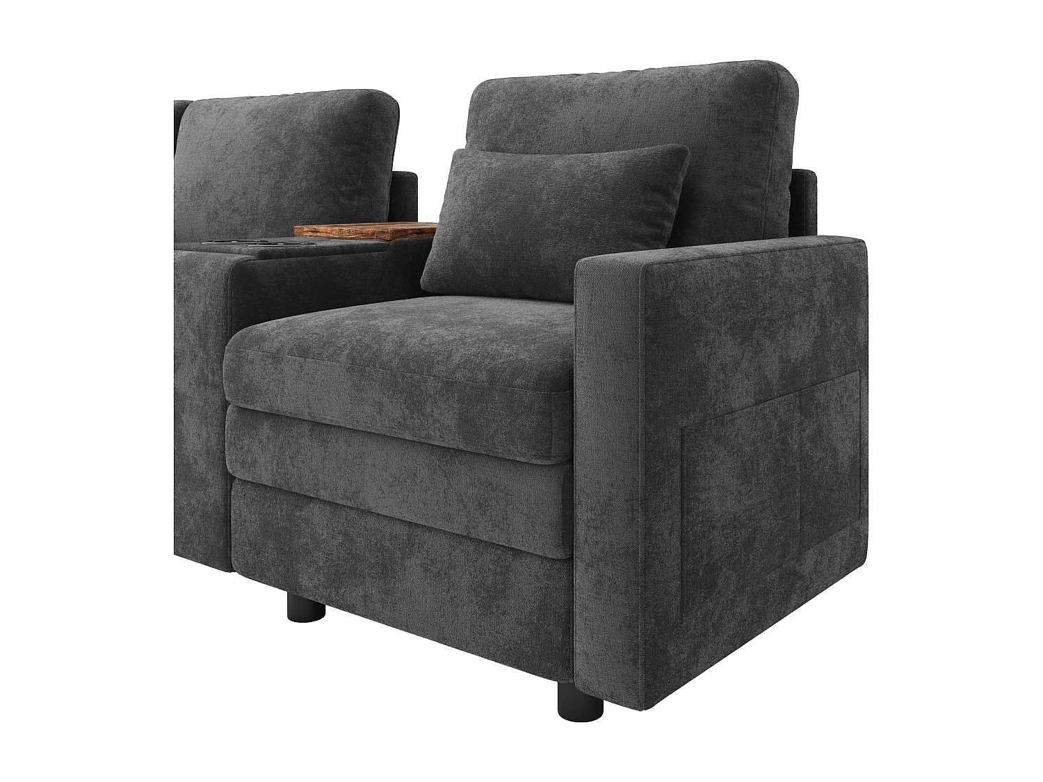 Canapé d'angle 5 places en L - avec panneau de commande - avec port USB et porte-gobelet - Chenil - gris