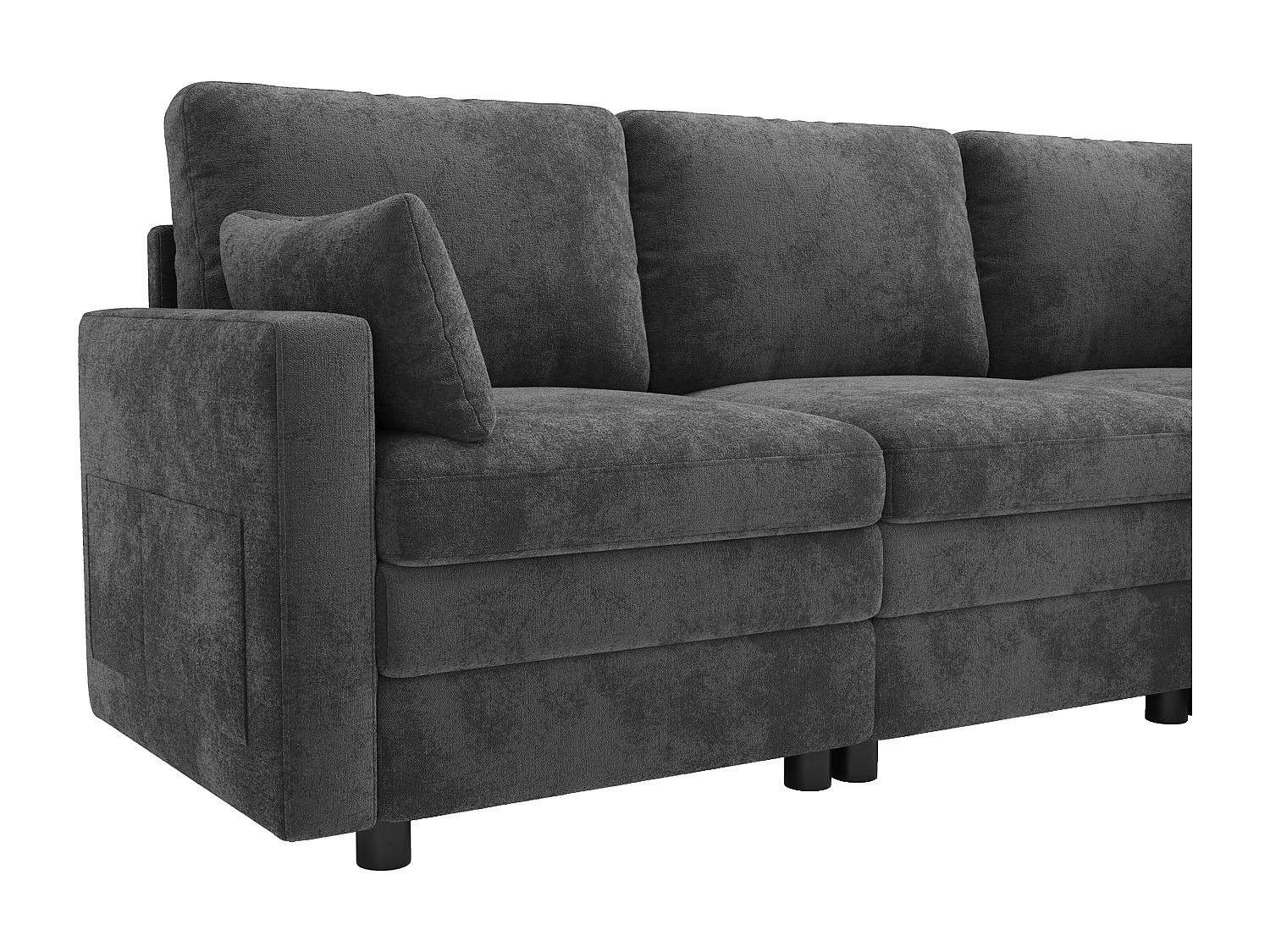 Canapé d'angle 5 places en L - avec panneau de commande - avec port USB et porte-gobelet - Chenil - gris