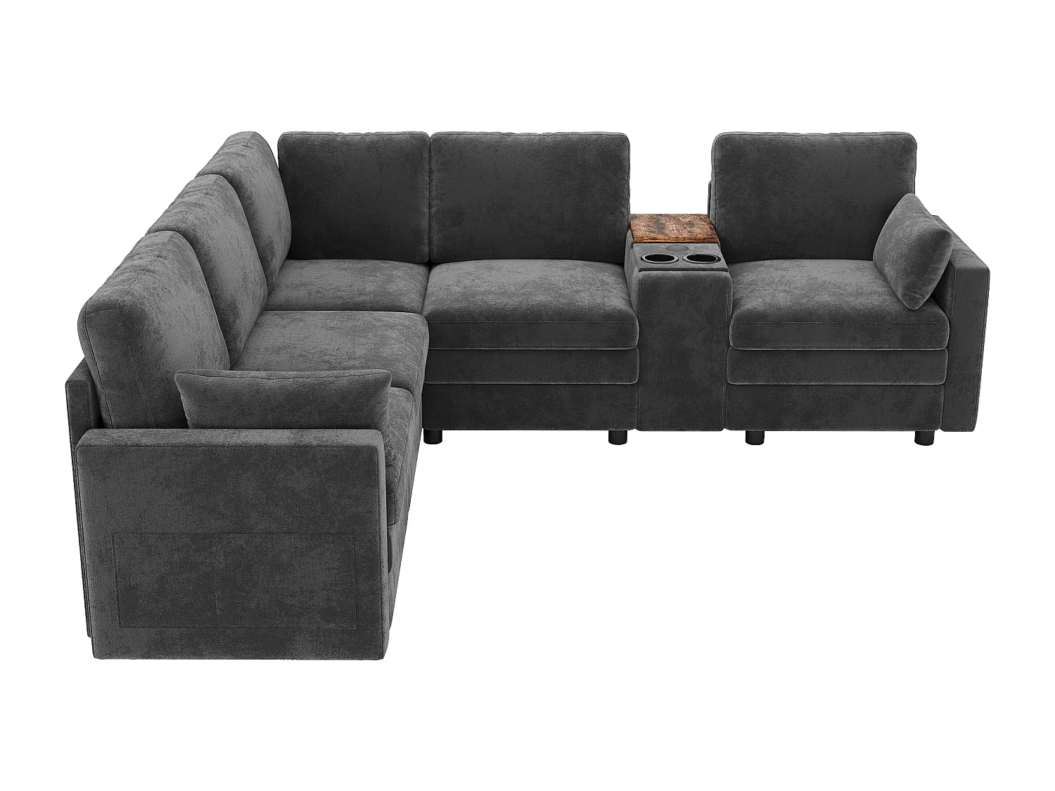 Canapé d'angle 5 places en L - avec panneau de commande - avec port USB et porte-gobelet - Chenil - gris