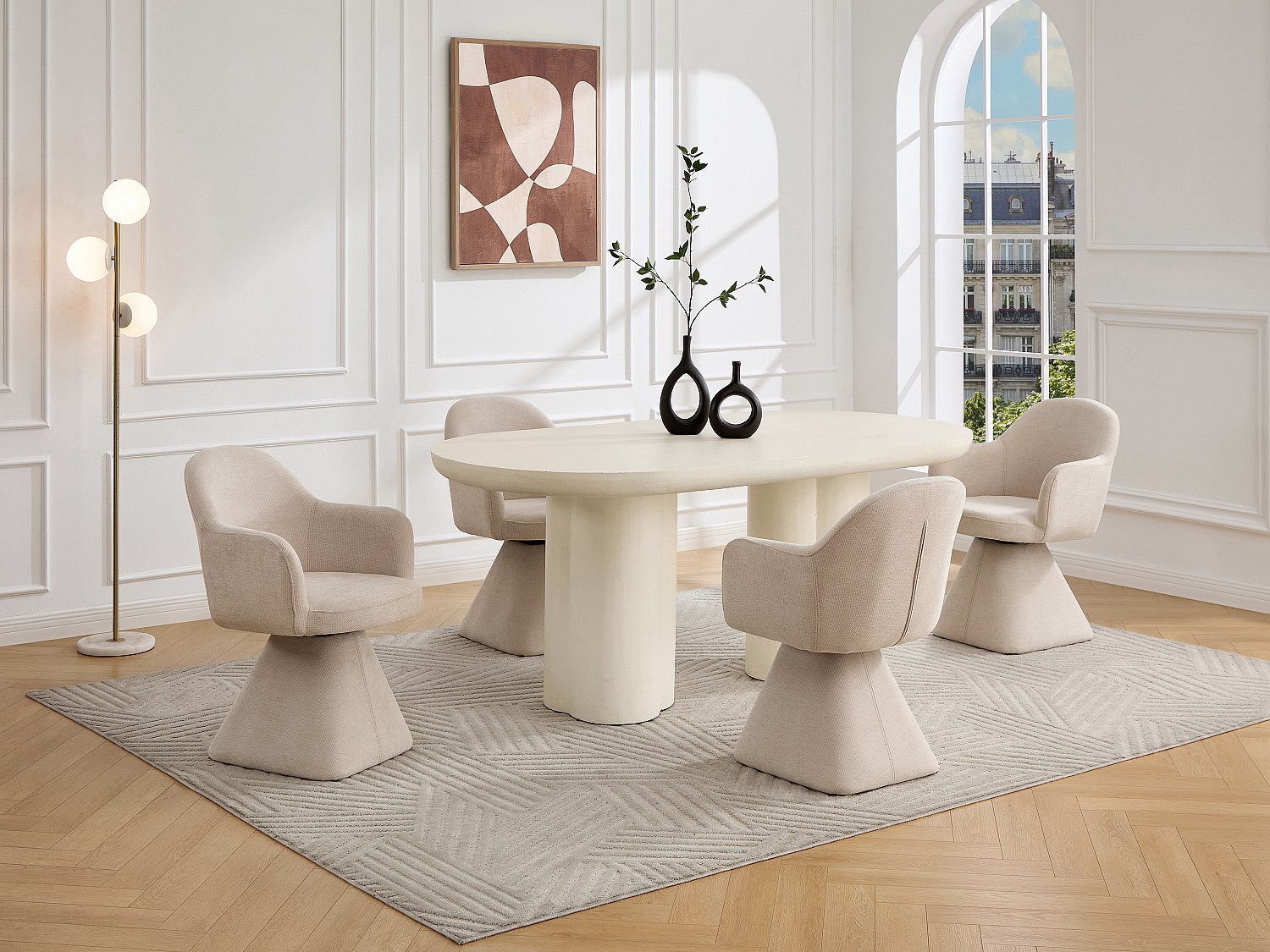2er Set Drehstühle mit Armlehnen aus Stoff - Beige - VALYRA