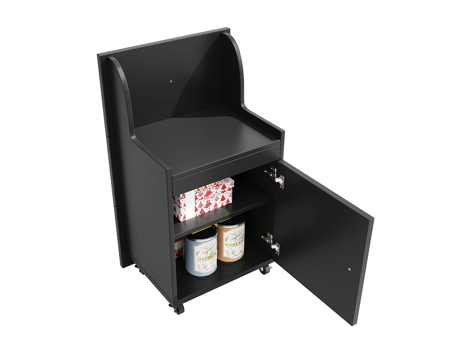 Ilot central de cuisine - Plateau extensible - 140x70x89cm - 3 portes et 6 tiroirs - avec tabourets - MDF - Noir