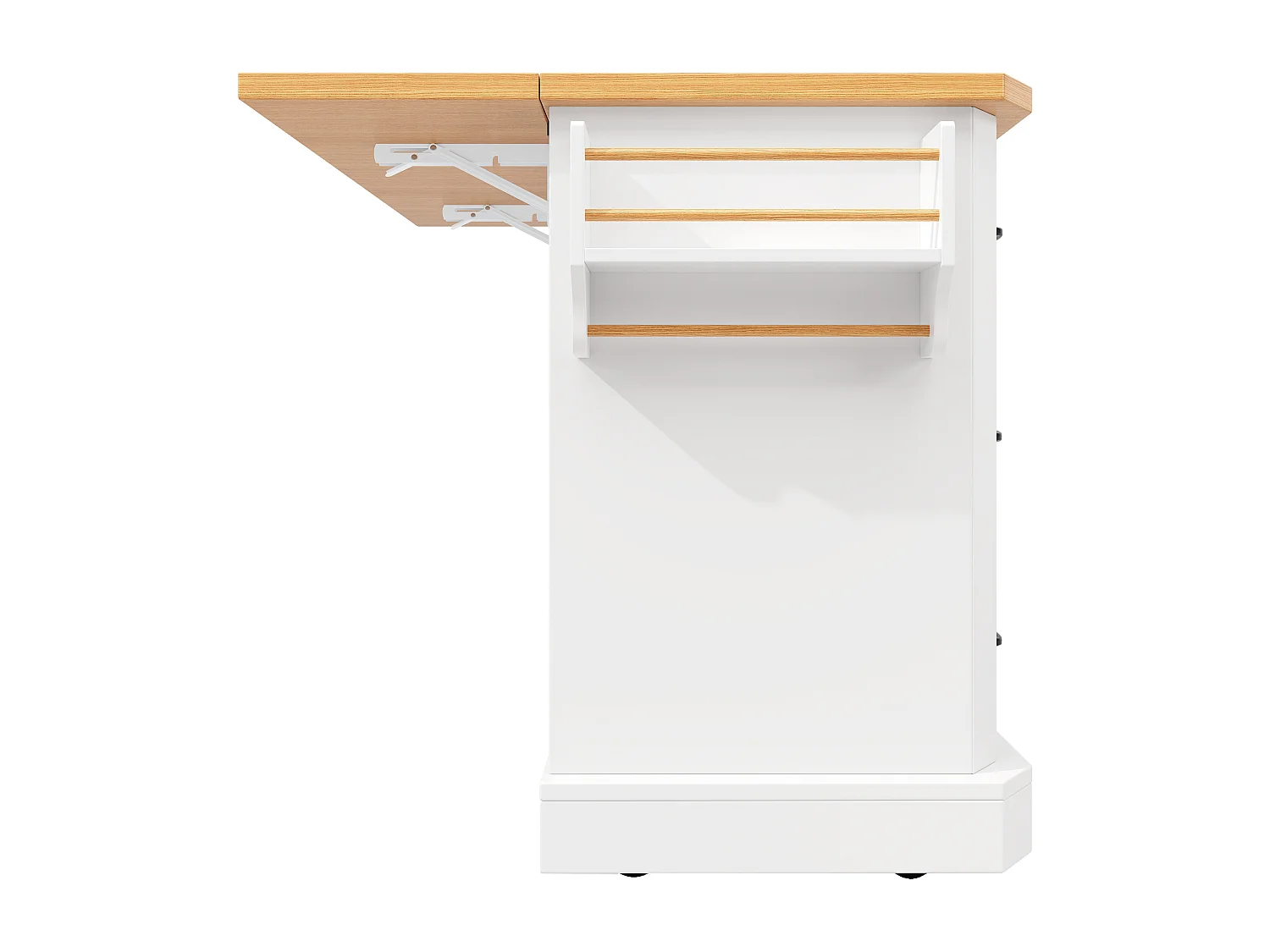 Ilot central de cuisine mobile - Plateau extensible - 120x75x91cm - 2 portes et 6 tiroirs - avec porte-serviettes - Blanc
