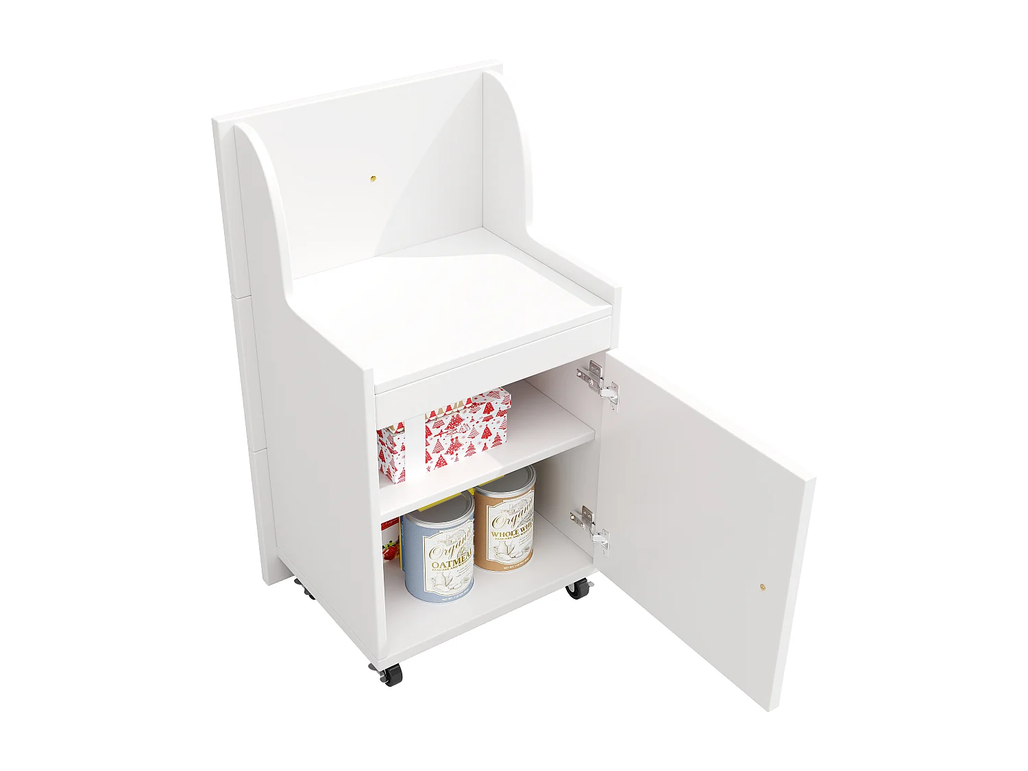 Ilot central de cuisine - Plateau extensible - 140x70x89cm - 3 portes et 6 tiroirs - avec tabourets - MDF - Blanc