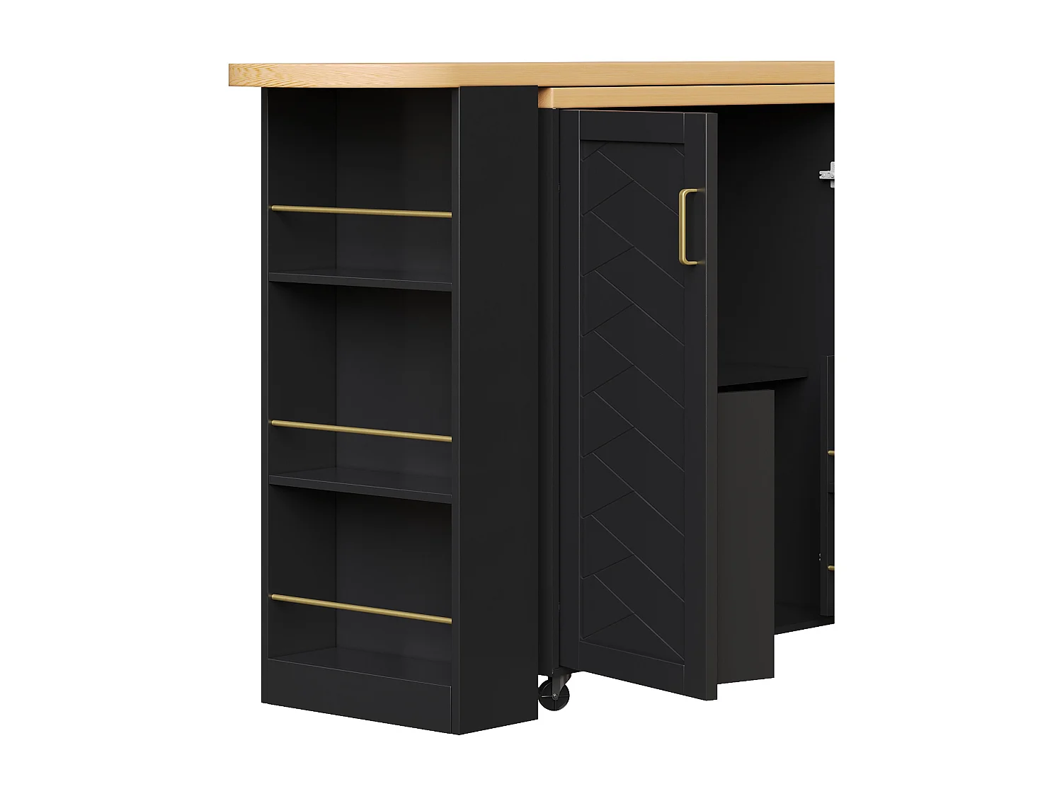 Ausziehbarer und drehbarer Bar-Schrank - drehbar - 228x39x104cm - mit 2 Türen und 3 Schubladen - mit Seitenregalen - Schwarz