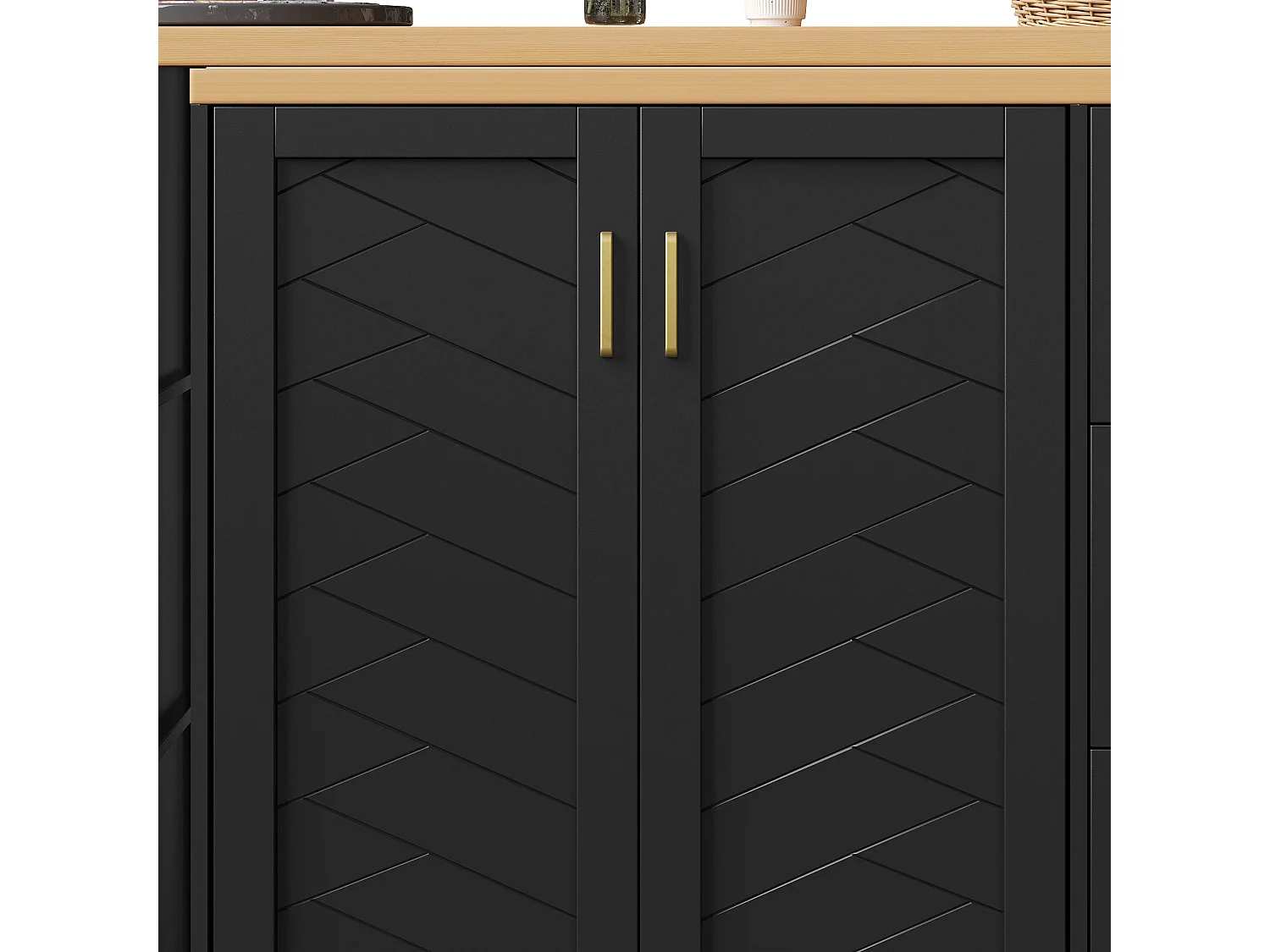 Ausziehbarer und drehbarer Bar-Schrank - drehbar - 228x39x104cm - mit 2 Türen und 3 Schubladen - mit Seitenregalen - Schwarz