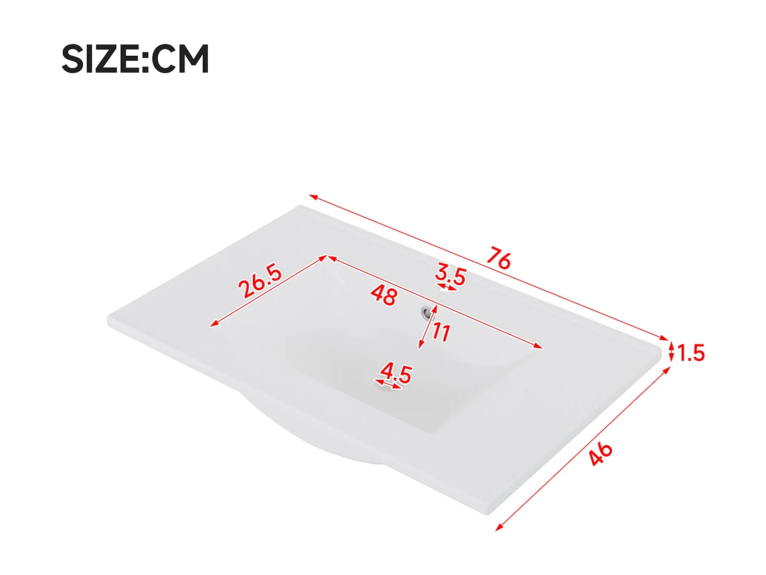 Wiszący mebel łazienkowy 76x46x51 cm - z ceramiczna umywalką - 2 szuflady i 1 drzwi - z LED - Biały