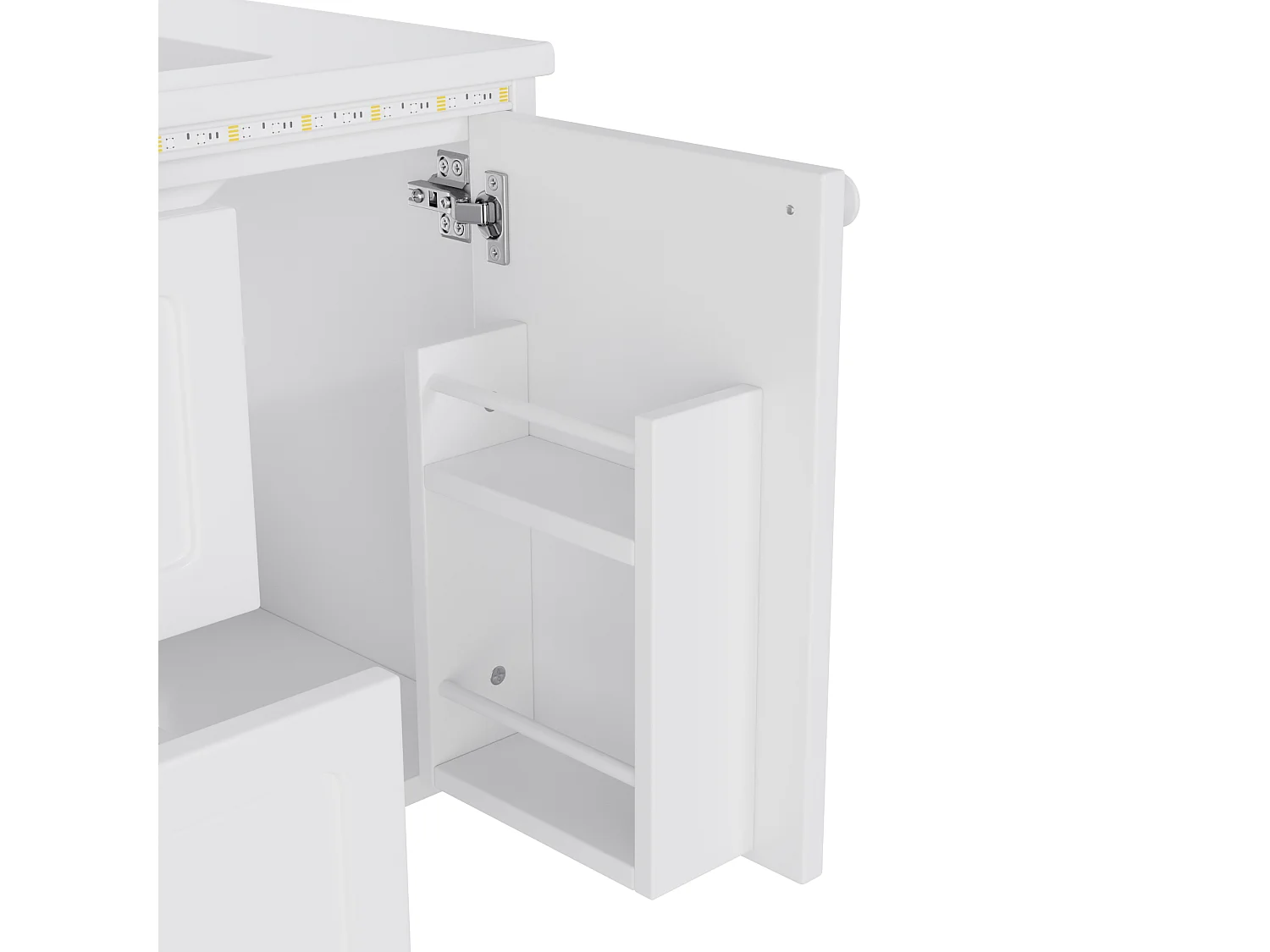 Wiszący mebel łazienkowy 76x46x51 cm - z ceramiczna umywalką - 2 szuflady i 1 drzwi - z LED - Biały