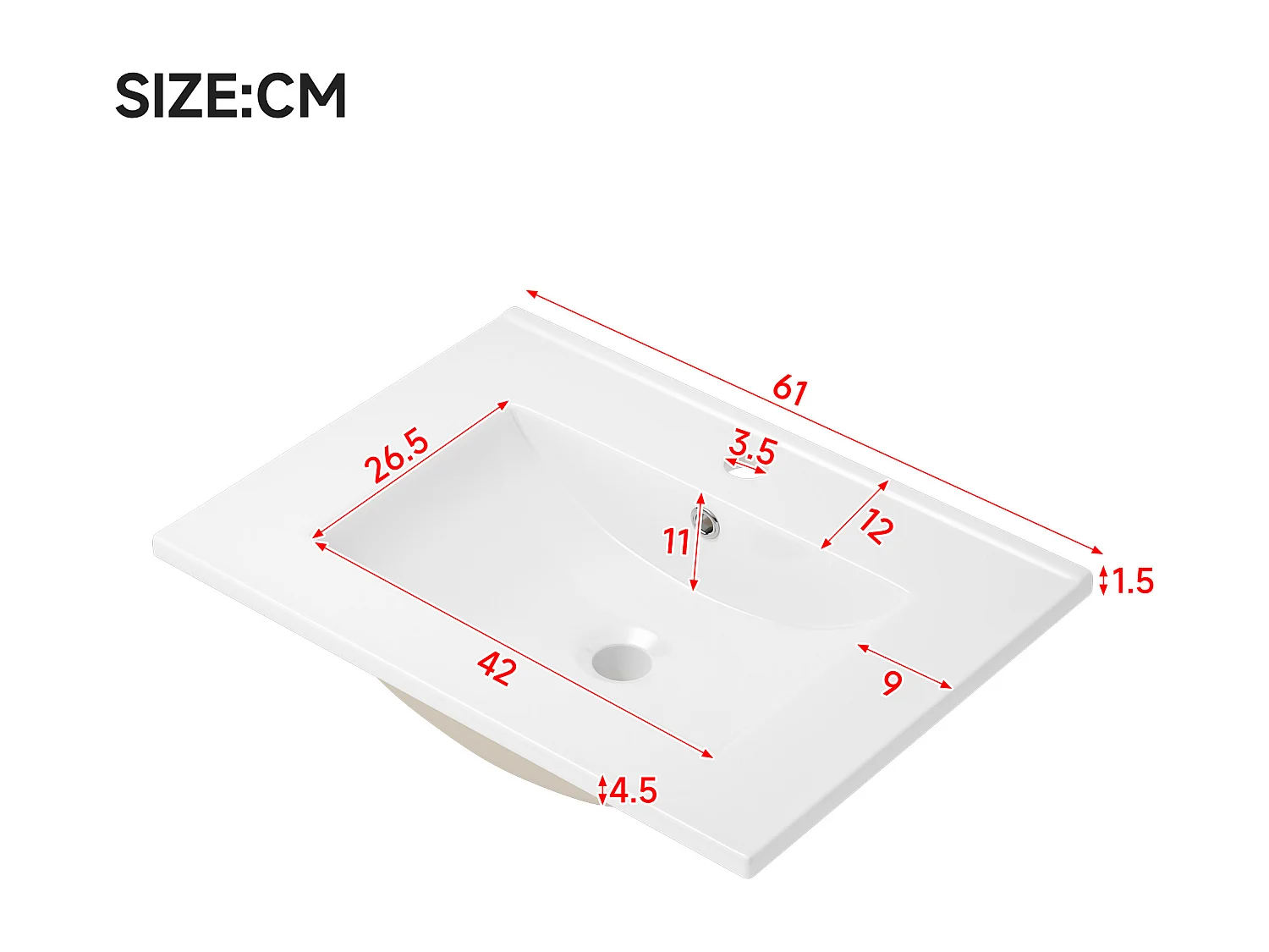 Wiszący mebel łazienkowy 61x46x45 cm - z ceramiczna umywalką - Oświetlenie LED - 2 szuflady - Biały