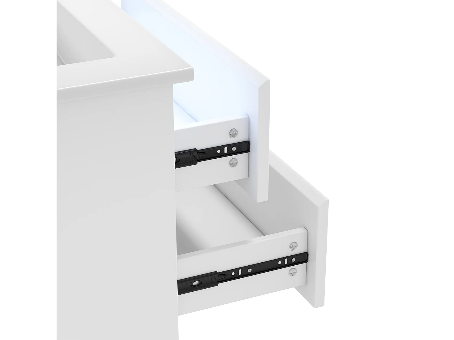 Wiszący mebel łazienkowy 61x46x45 cm - z ceramiczna umywalką - Oświetlenie LED - 2 szuflady - Biały