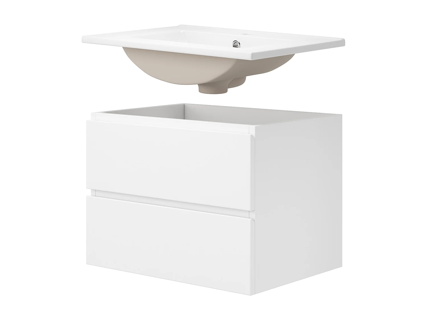 Wiszący mebel łazienkowy 61x46x45 cm - z ceramiczna umywalką - Oświetlenie LED - 2 szuflady - Biały