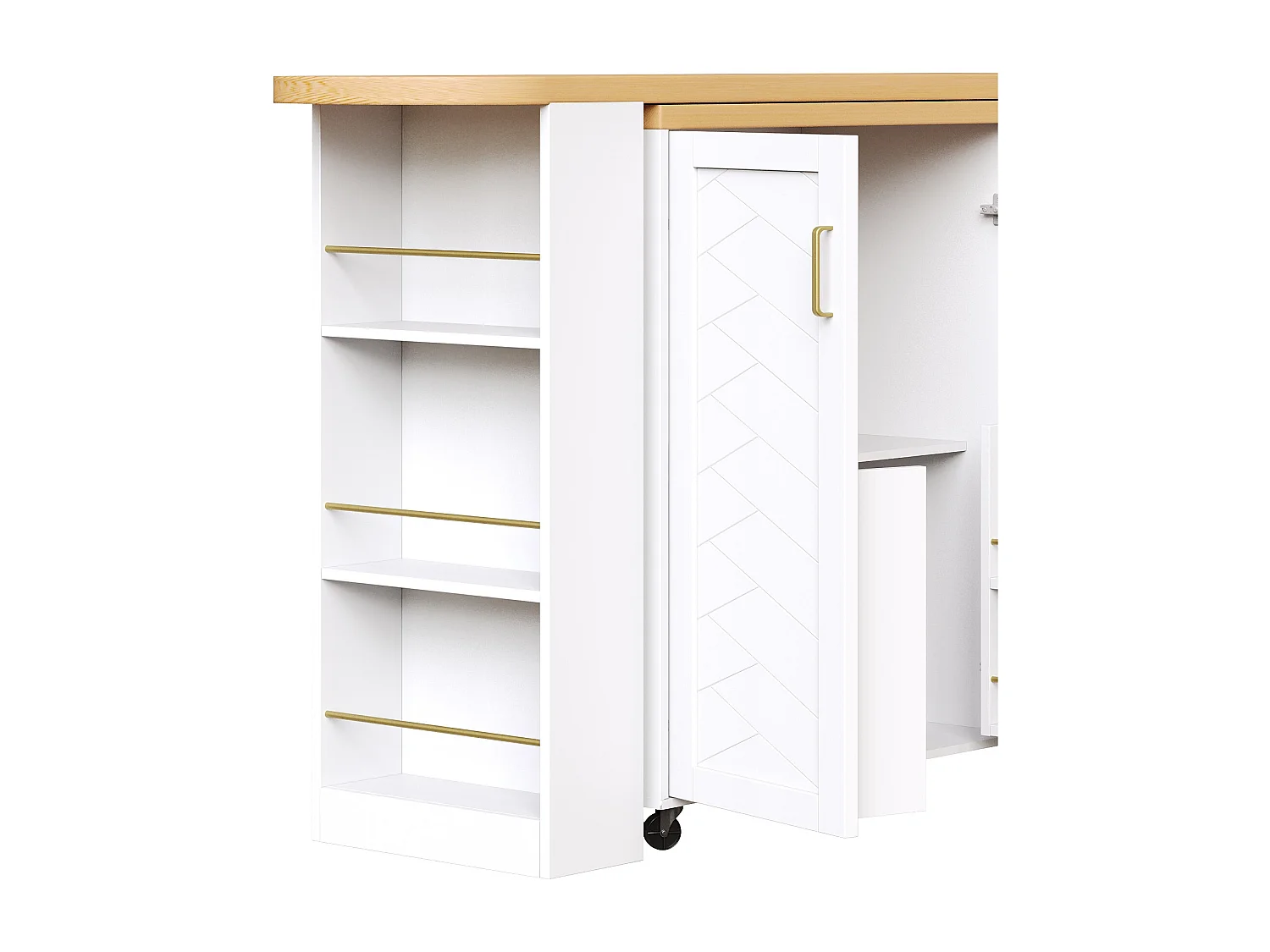 Ausziehbarer und drehbarer Bar-Schrank - drehbar - 228x39x104cm - mit 2 Türen und 3 Schubladen - mit Seitenregalen - Weiß