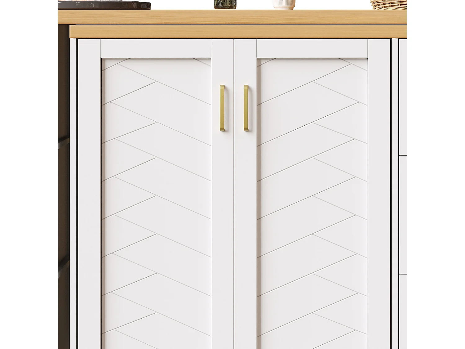 Ausziehbarer und drehbarer Bar-Schrank - drehbar - 228x39x104cm - mit 2 Türen und 3 Schubladen - mit Seitenregalen - Weiß