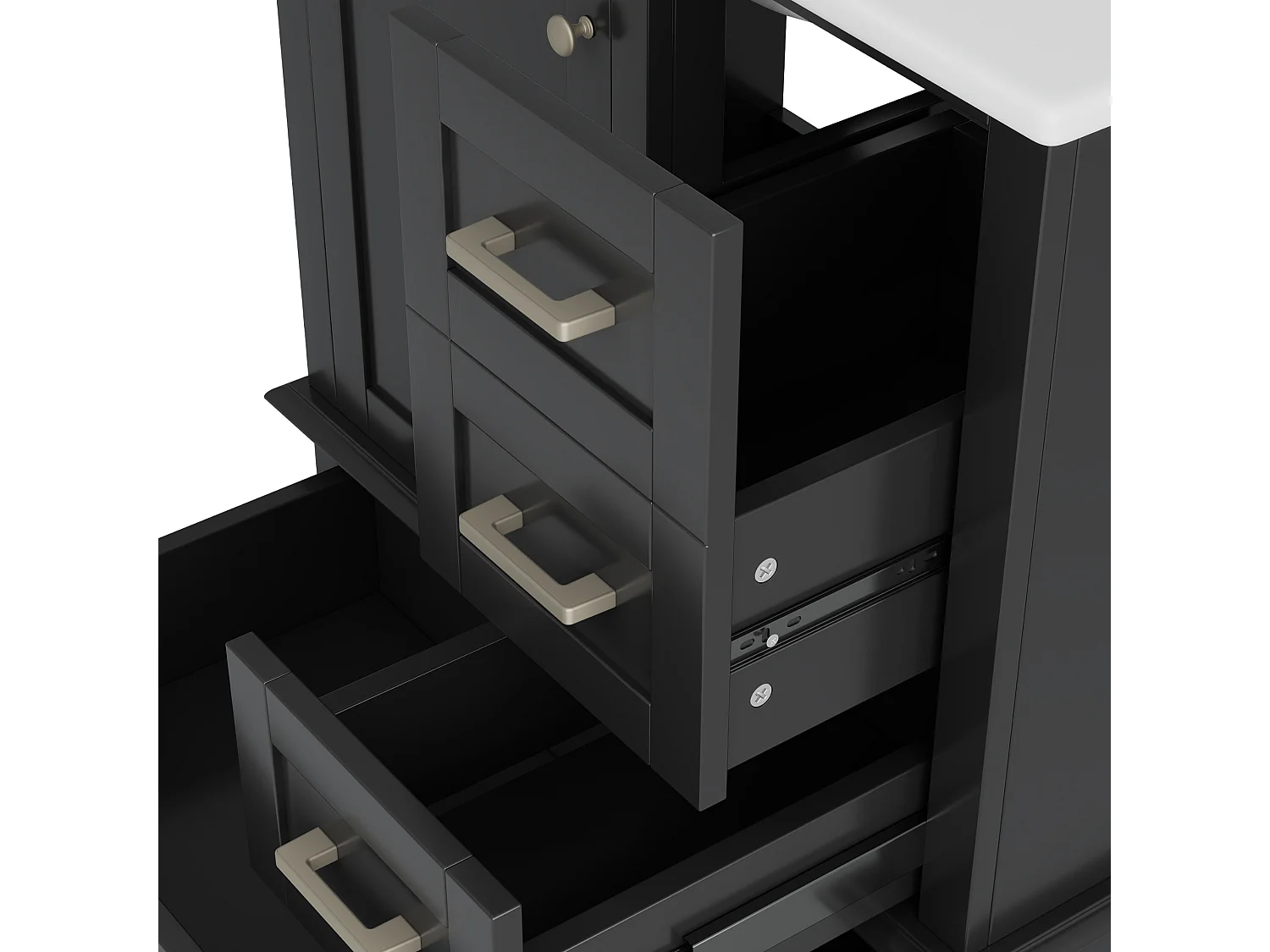 Meuble de salle de bain sur pied - avec une vasque en céramique - 1 porte et 3 tiroirs - Noir(robinet non inclus)