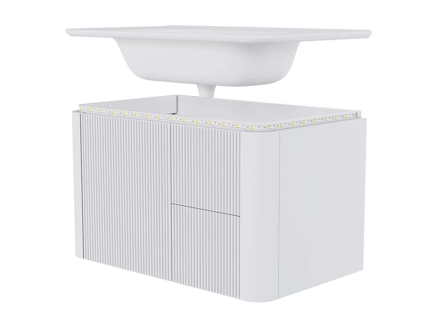 Wiszący mebel łazienkowy - 80,5x47,5x51 cm - z ceramiczna umywalką - 4 szuflady - z LED - Biały