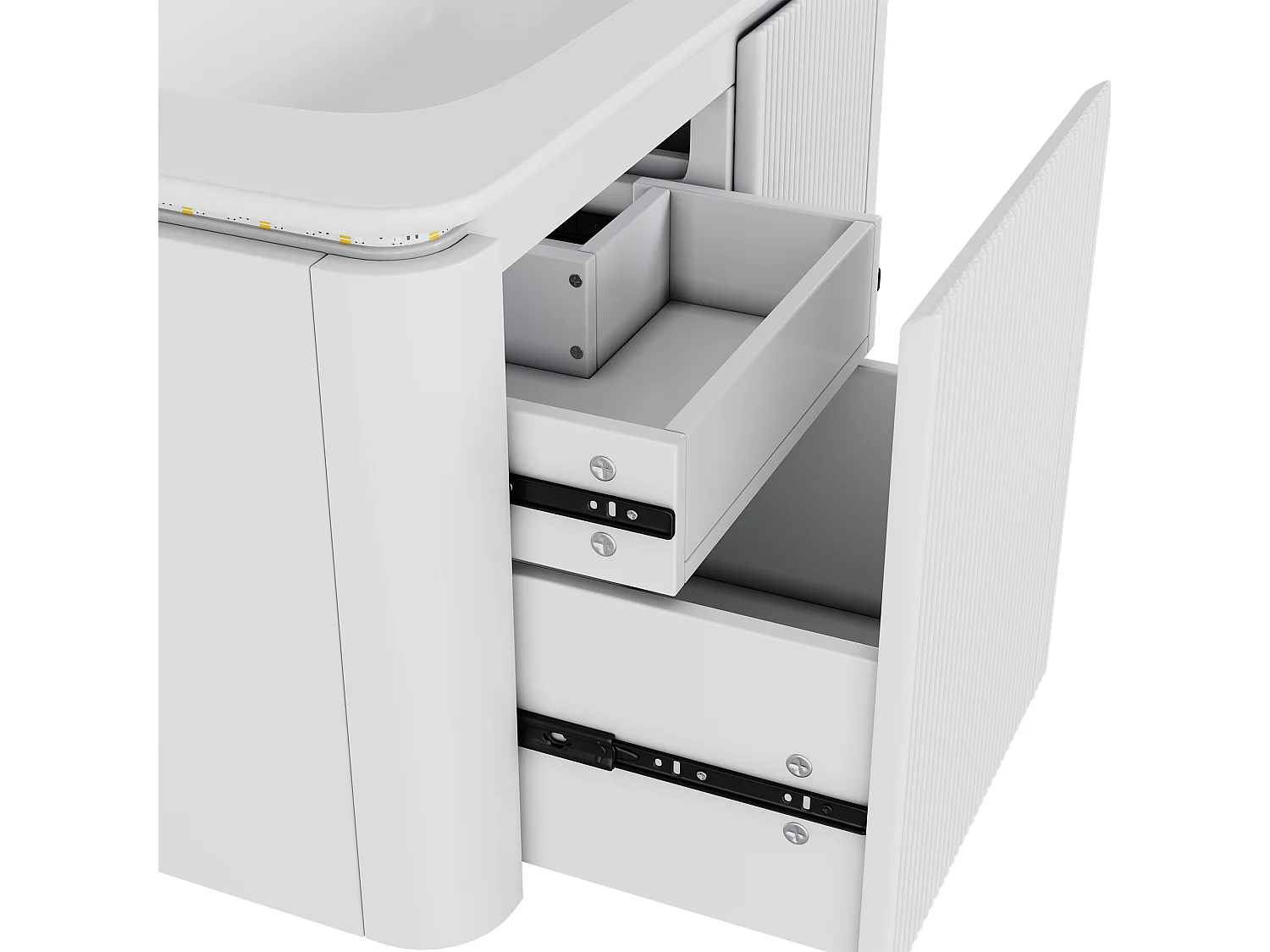 Wiszący mebel łazienkowy - 80,5x47,5x51 cm - z ceramiczna umywalką - 4 szuflady - z LED - Biały