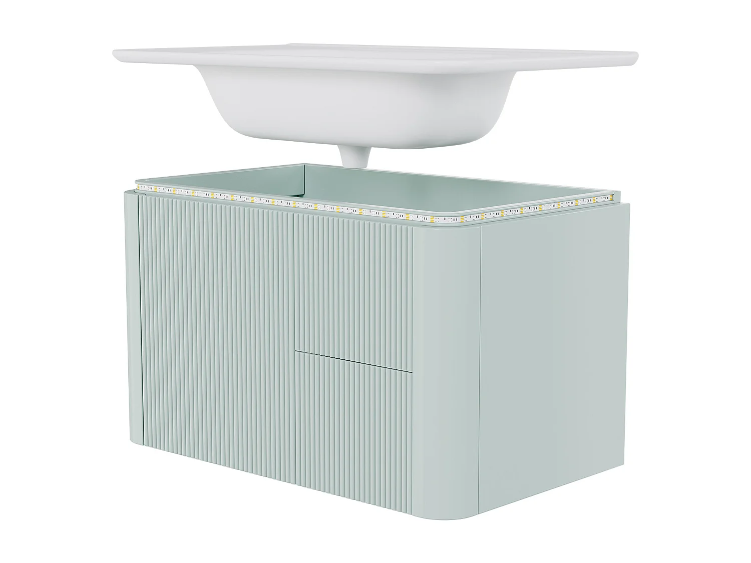 Wiszący mebel łazienkowy - 80,5x47,5x51 cm - z ceramiczna umywalką - 4 szuflady - z LED - Zielony