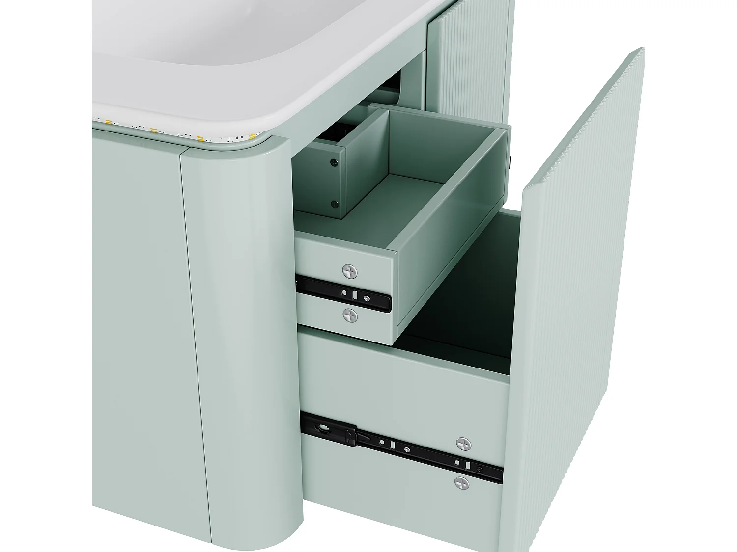 Wiszący mebel łazienkowy - 80,5x47,5x51 cm - z ceramiczna umywalką - 4 szuflady - z LED - Zielony