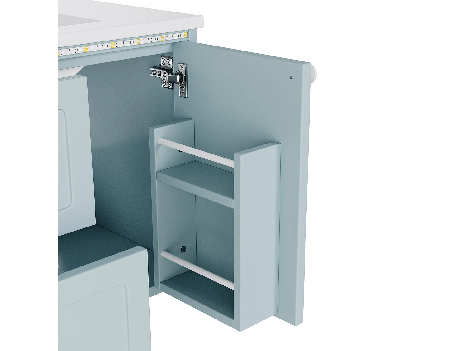 Meuble de salle de bain suspendu 76x46x51 cm - avec une vasque en céramique - 2 tiroirs et 1 porte - avec LED - Bleu