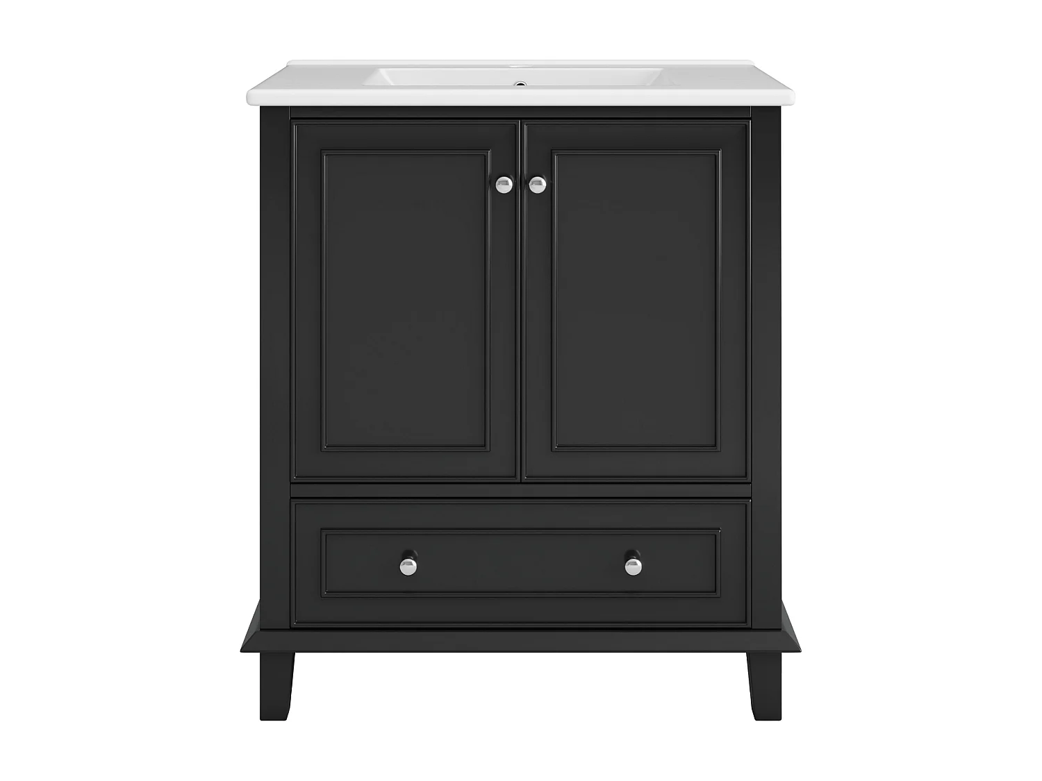 Meuble de salle de bain sur pied - avec une vasque en céramique - 2 portes et 1 tiroir - noir(robinet non inclus)