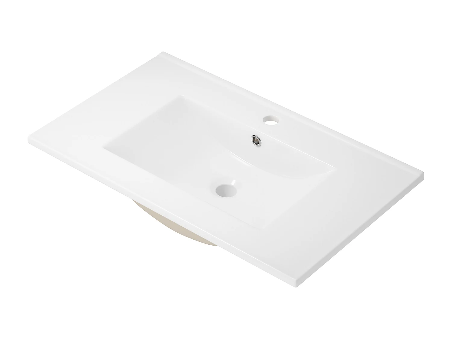 Wiszący mebel łazienkowy 76x46x48,5 cm - z ceramiczna umywalką - 2 szuflady - z LED - Biały