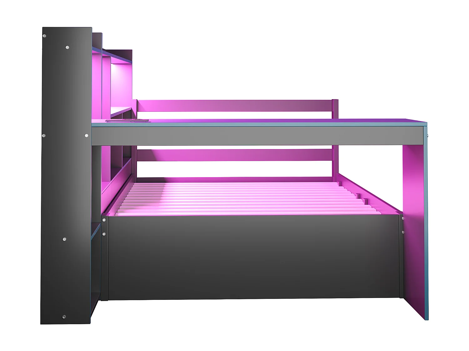 Divano letto 90x200 cm - con scomparti di riporre - illuminazione integrata - presa di corrente - 2 cassetti - nero + blu​ (materasso non incluso)