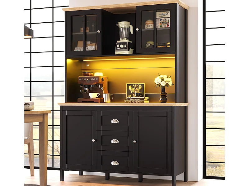 Mebel kuchenny - 120x40x179 cm - 4 drzwi i 3 szuflady - z oświetleniem LED - Czarny