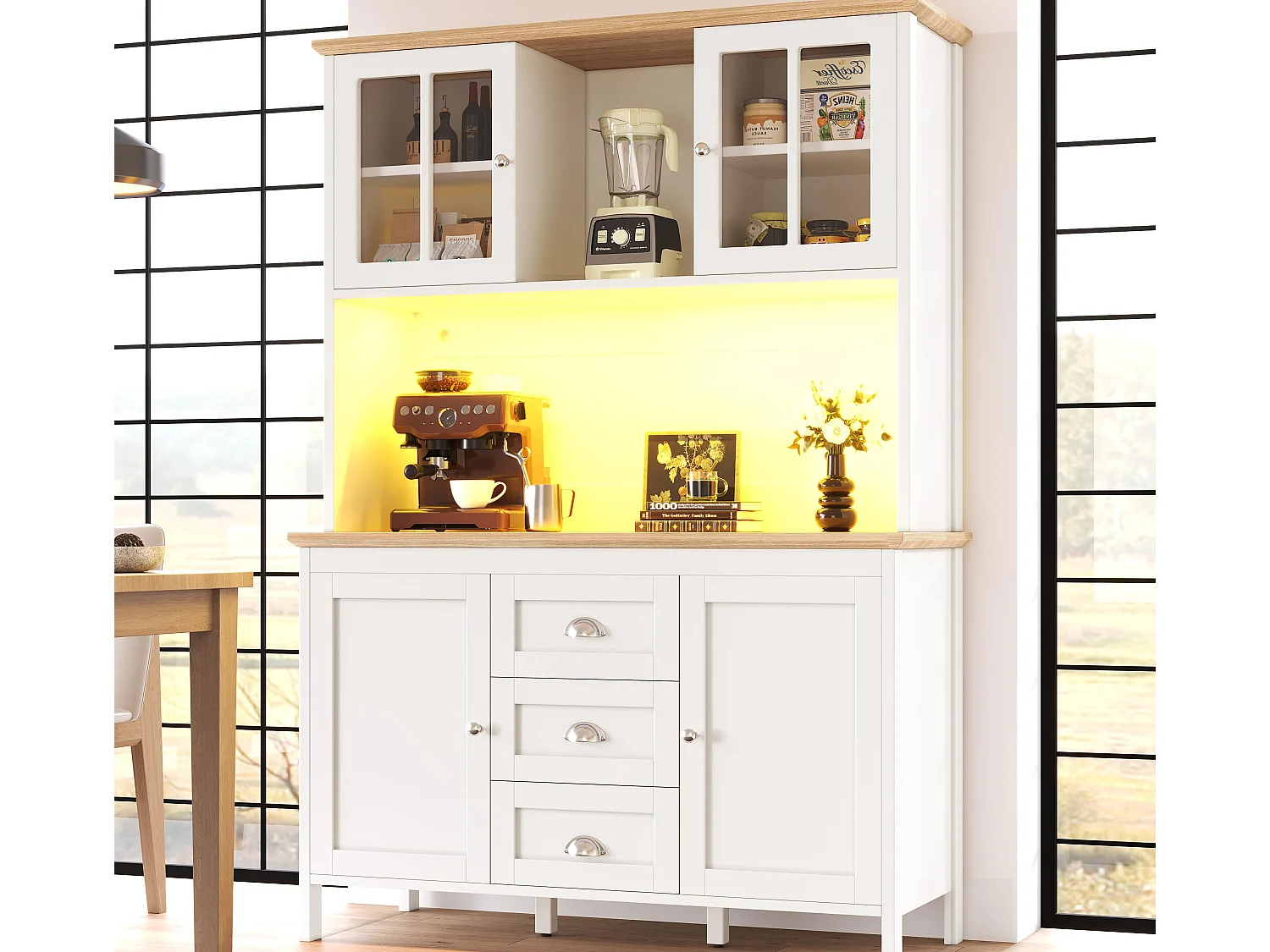 Mebel kuchenny - 120x40x179 cm - 4 drzwi i 3 szuflady - z oświetleniem LED - Biały