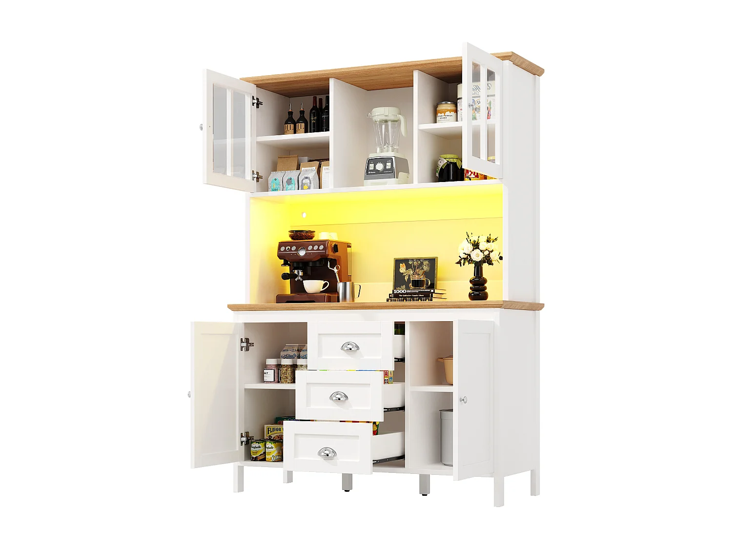 Mebel kuchenny - 120x40x179 cm - 4 drzwi i 3 szuflady - z oświetleniem LED - Biały