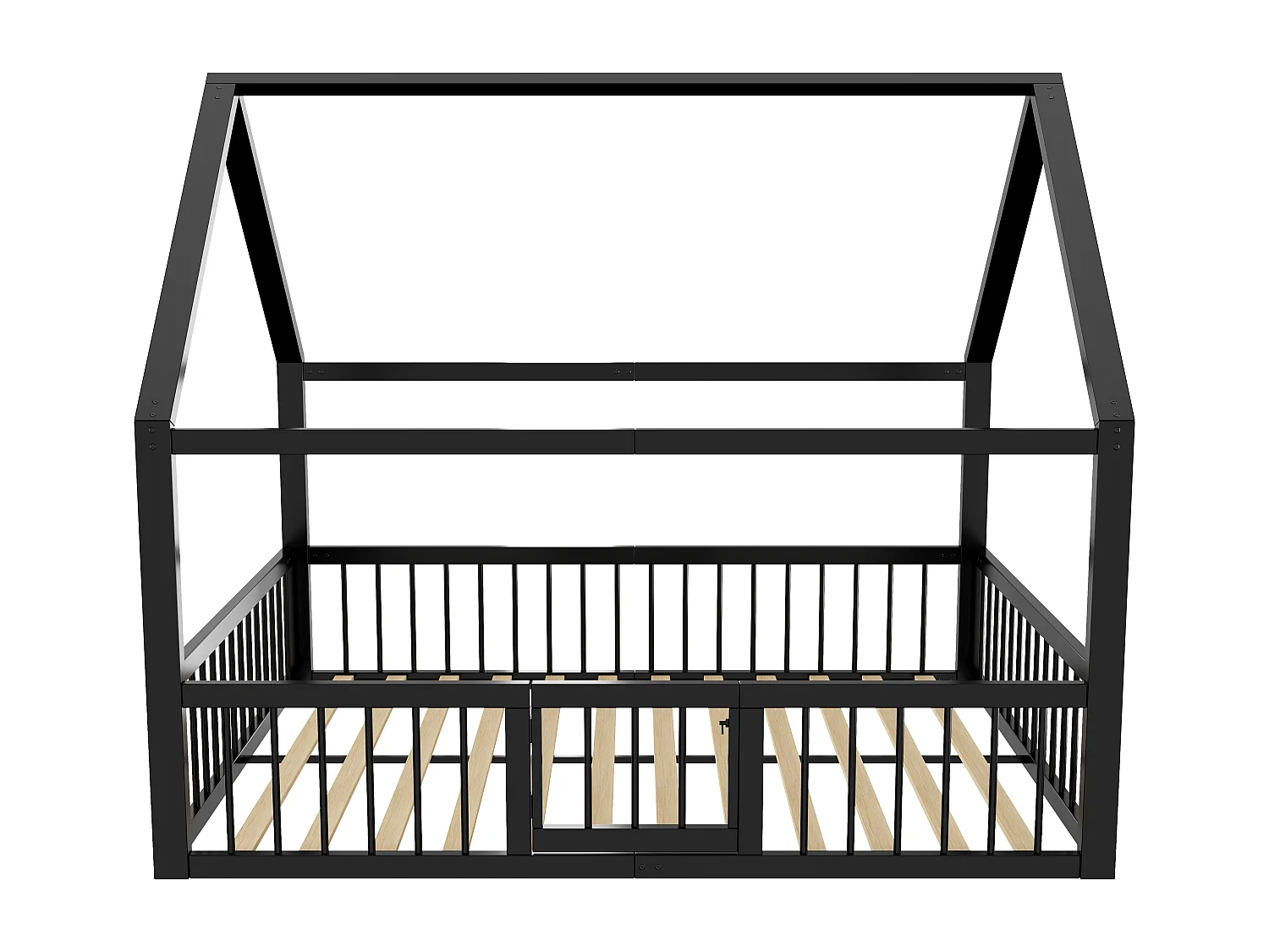 Lit cabane enfant 140 x 200 cm - cadre de lit en métal - avec barrières - Noir (matelas non inclus)