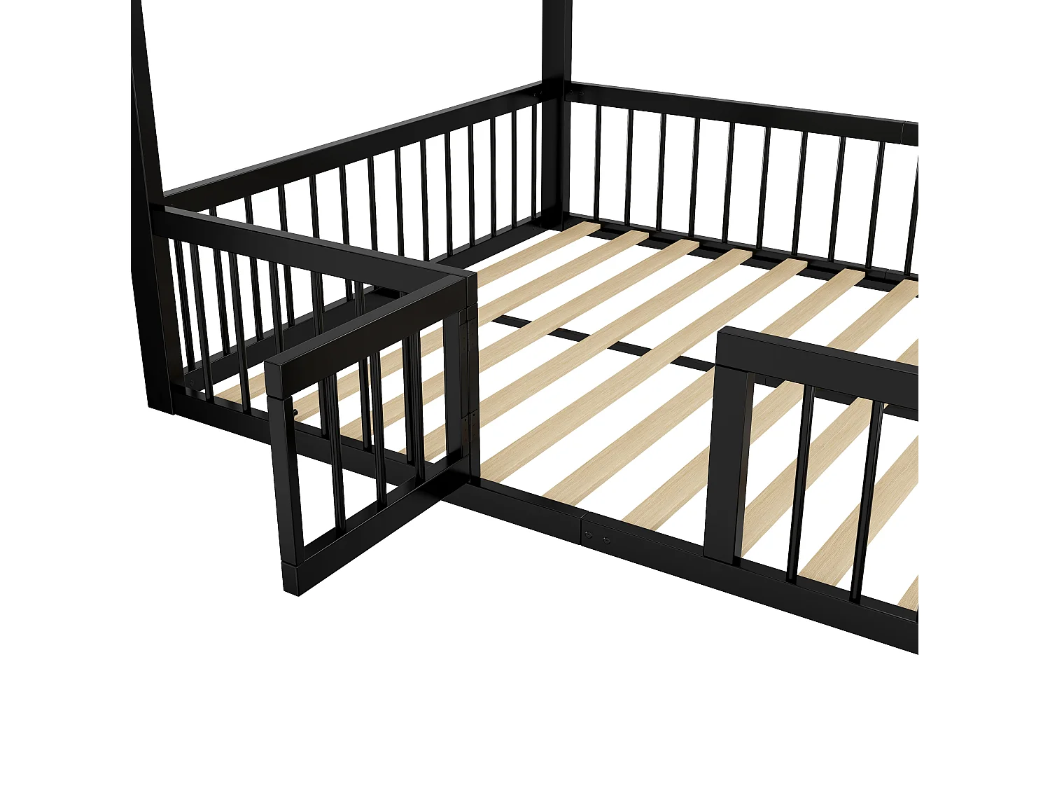 Lit cabane enfant 140 x 200 cm - cadre de lit en métal - avec barrières - Noir (matelas non inclus)