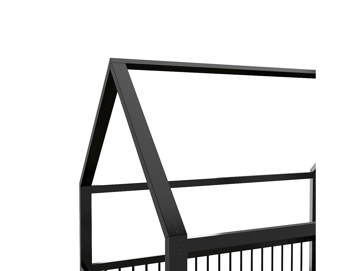 Lit cabane enfant 140 x 200 cm - cadre de lit en métal - avec barrières - Noir (matelas non inclus)