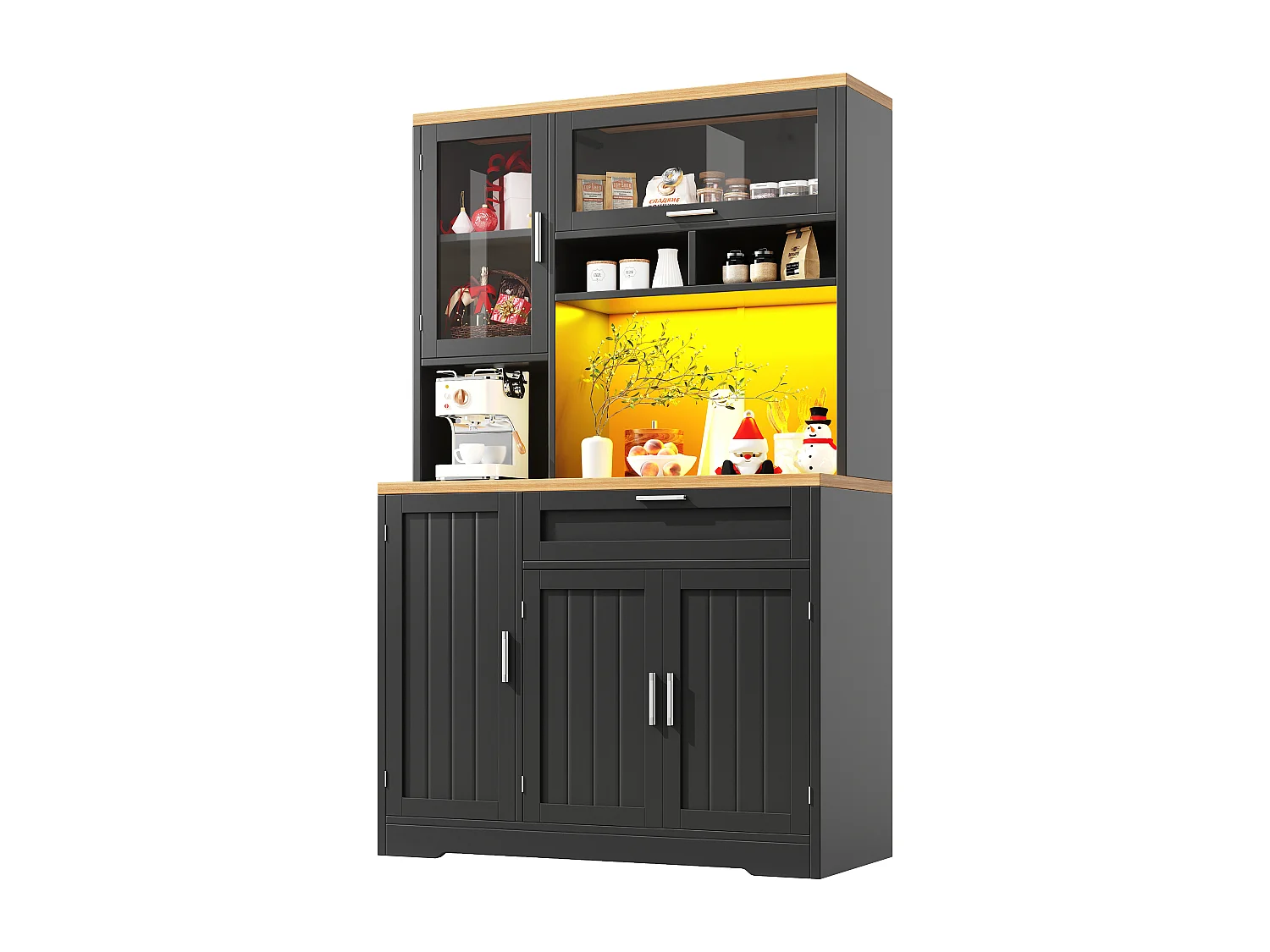 Mebel kuchenny - 104x40x180 cm - z 4 drzwiami i 1 szufladą - z oświetleniem LED - Czarny