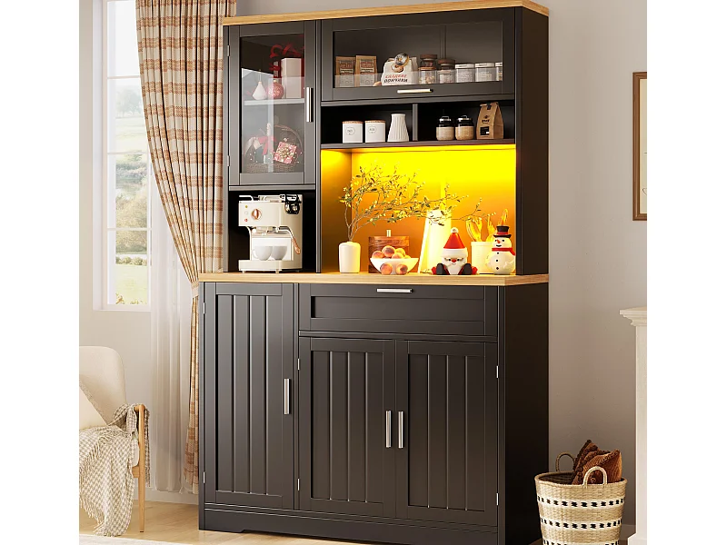 Mebel kuchenny - 104x40x180 cm - z 4 drzwiami i 1 szufladą - z oświetleniem LED - Czarny