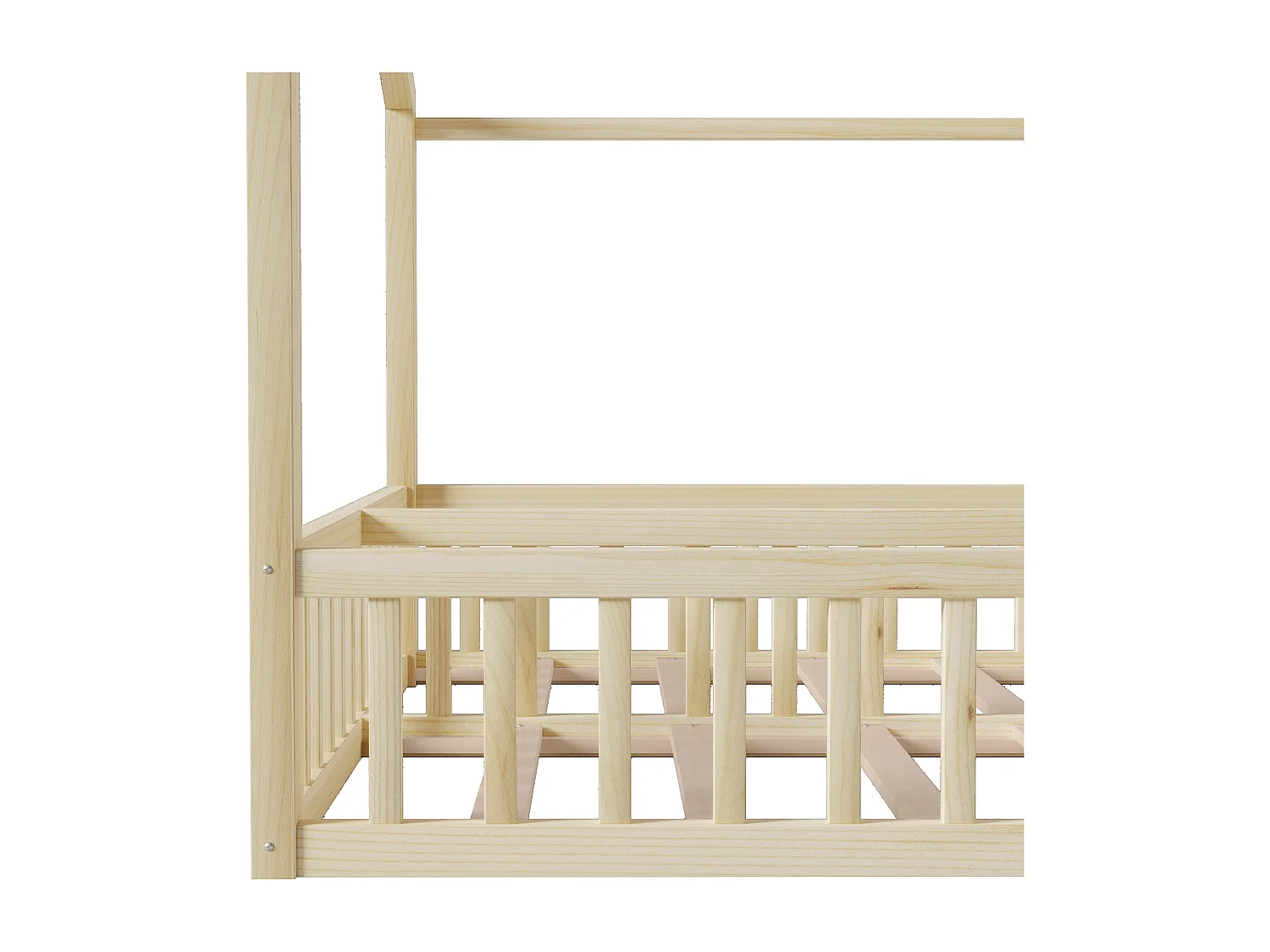 Cama casa infantil 90x190 cm - con barreiras de segurança - con iluminação LED - natural​ (colchão não incluído)