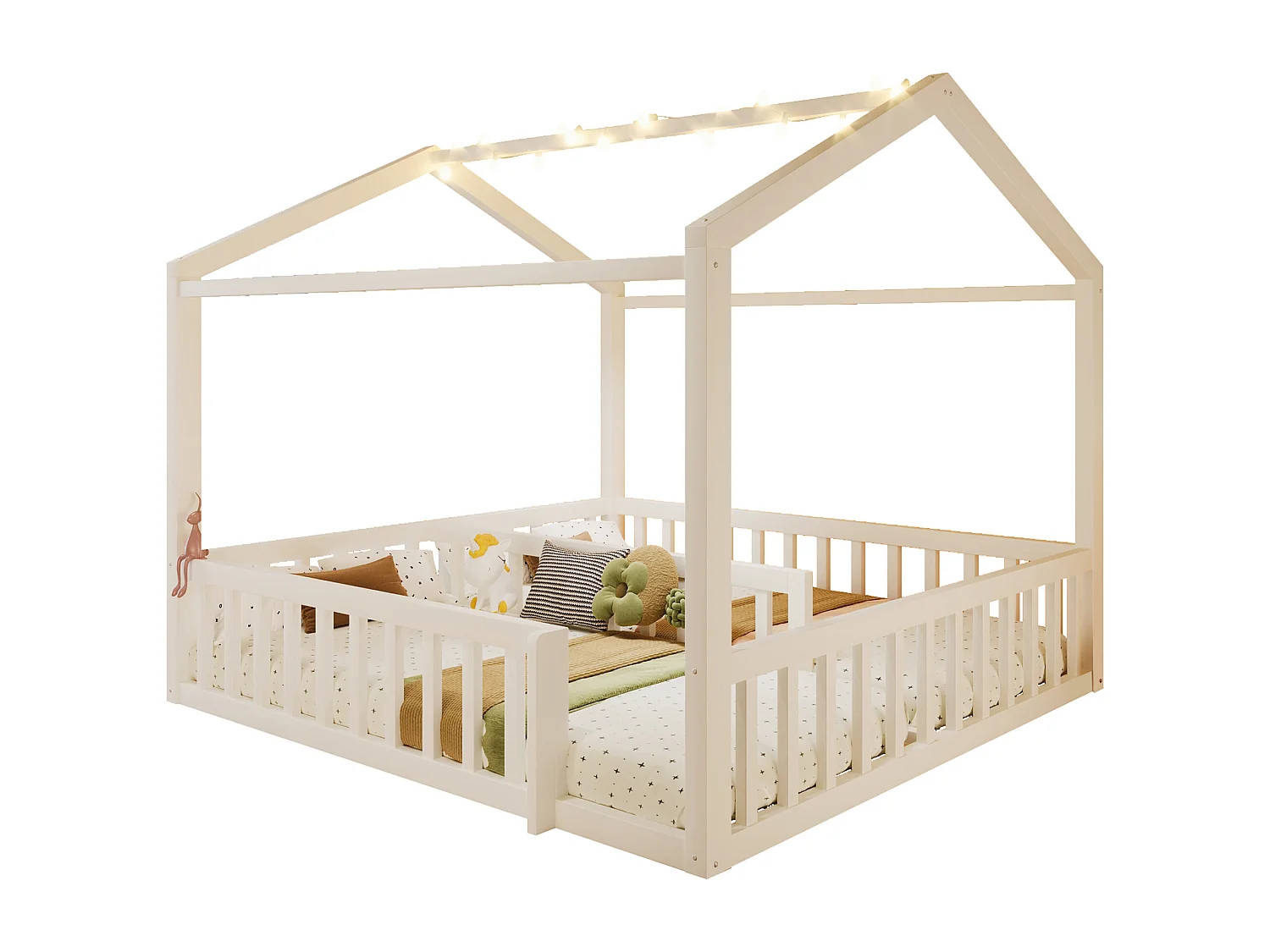 Cama casa infantil 90x190 cm - con barreiras de segurança - con iluminação LED - branco​ (colchão não incluído)
