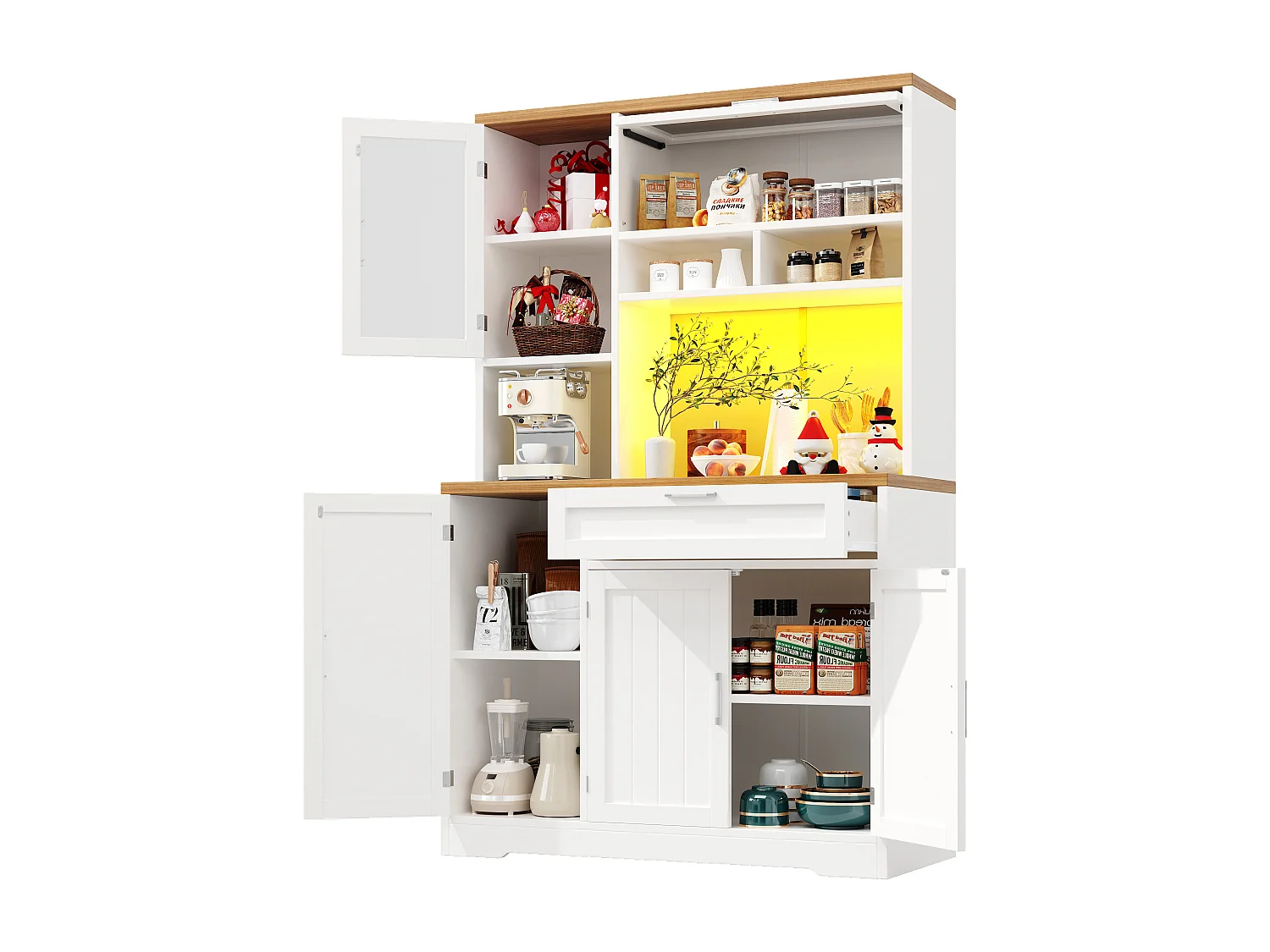 Mebel kuchenny - 104x40x180 cm - z 4 drzwiami i 1 szufladą - z oświetleniem LED - Biały