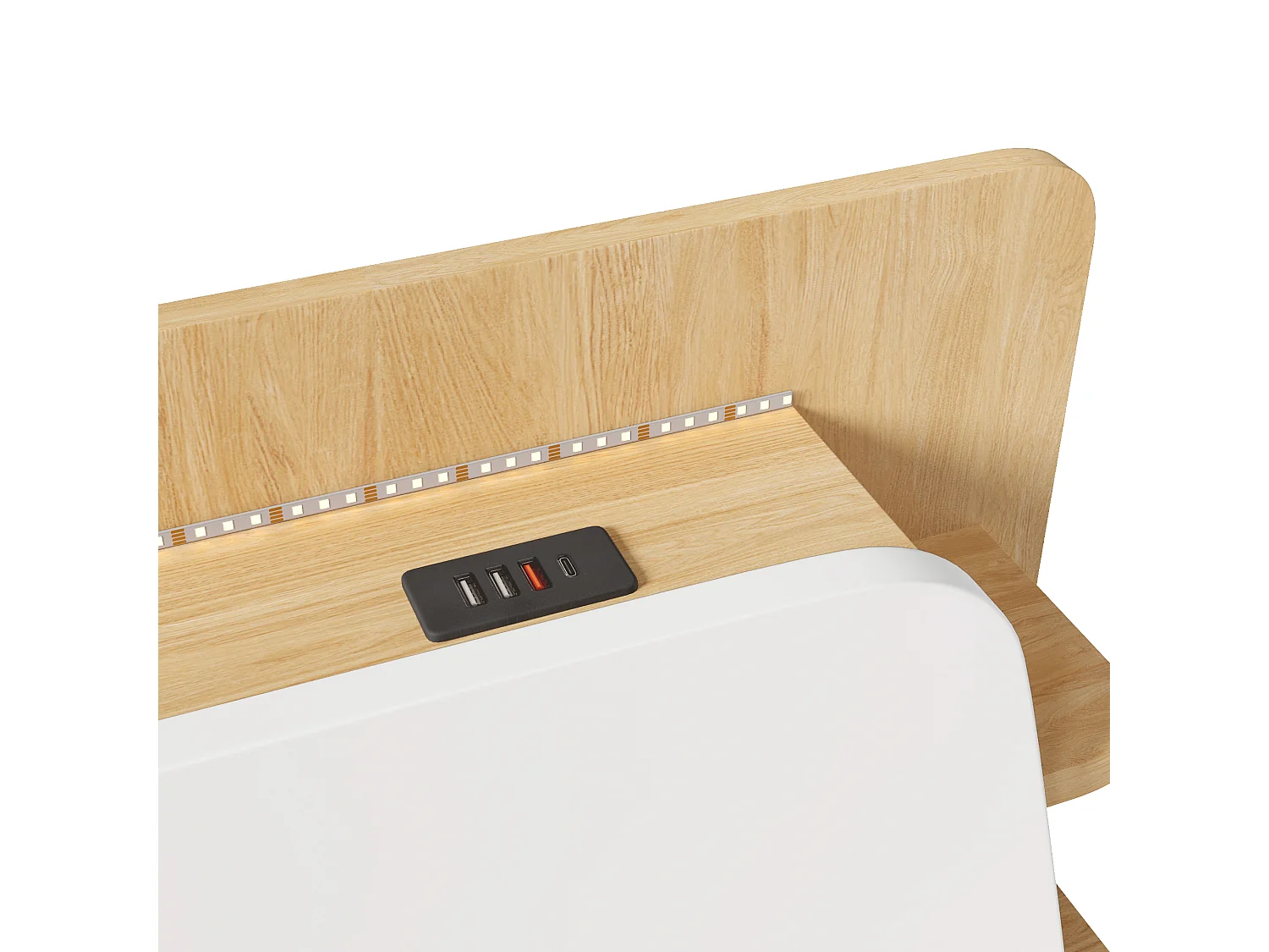 Lit coffre 140x200 cm - avec chargement USB Type-C - avec éclairage LED - blanc (matelas non inclus)