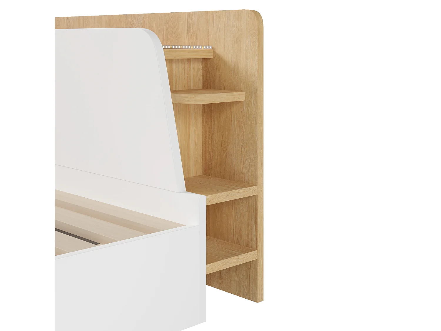 Lit coffre 140x200 cm - avec chargement USB Type-C - avec éclairage LED - blanc (matelas non inclus)