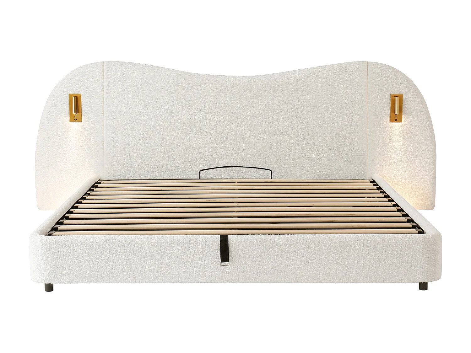 Lit coffre rembourré 180x200 cm - avec USB et lampe de lecture - Tissu bouclé - Blanc (sans matelas)