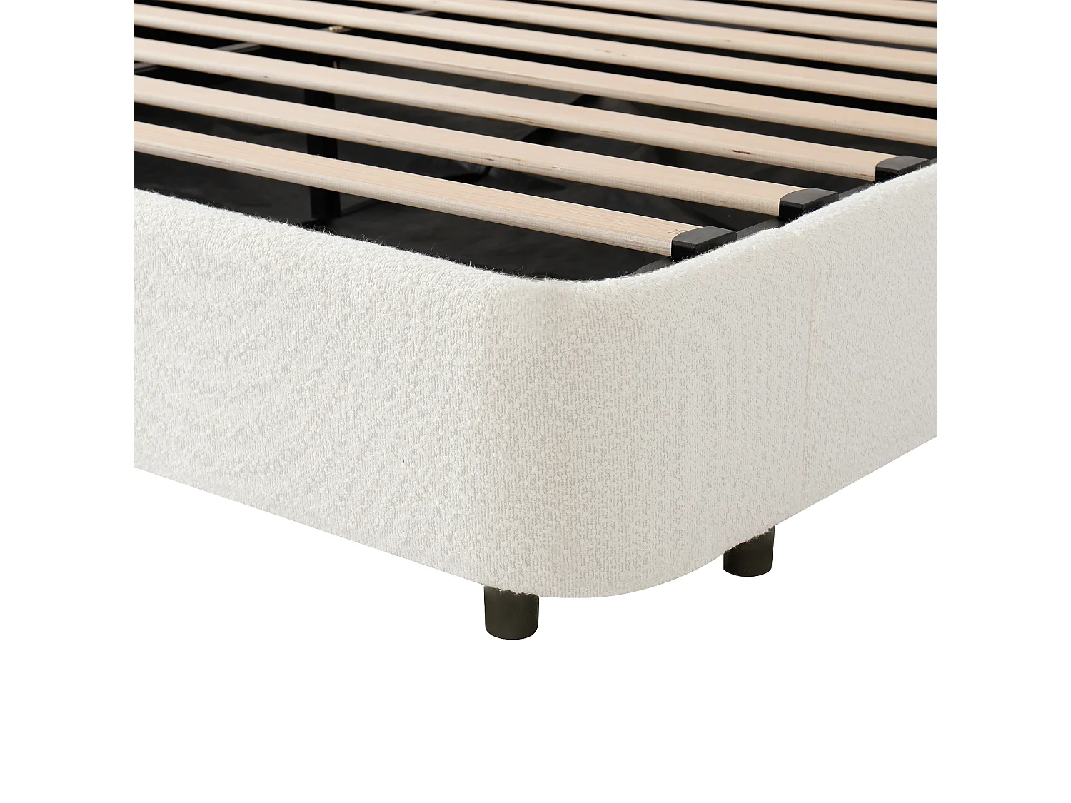 Lit coffre rembourré 180x200 cm - avec USB et lampe de lecture - Tissu bouclé - Blanc (sans matelas)