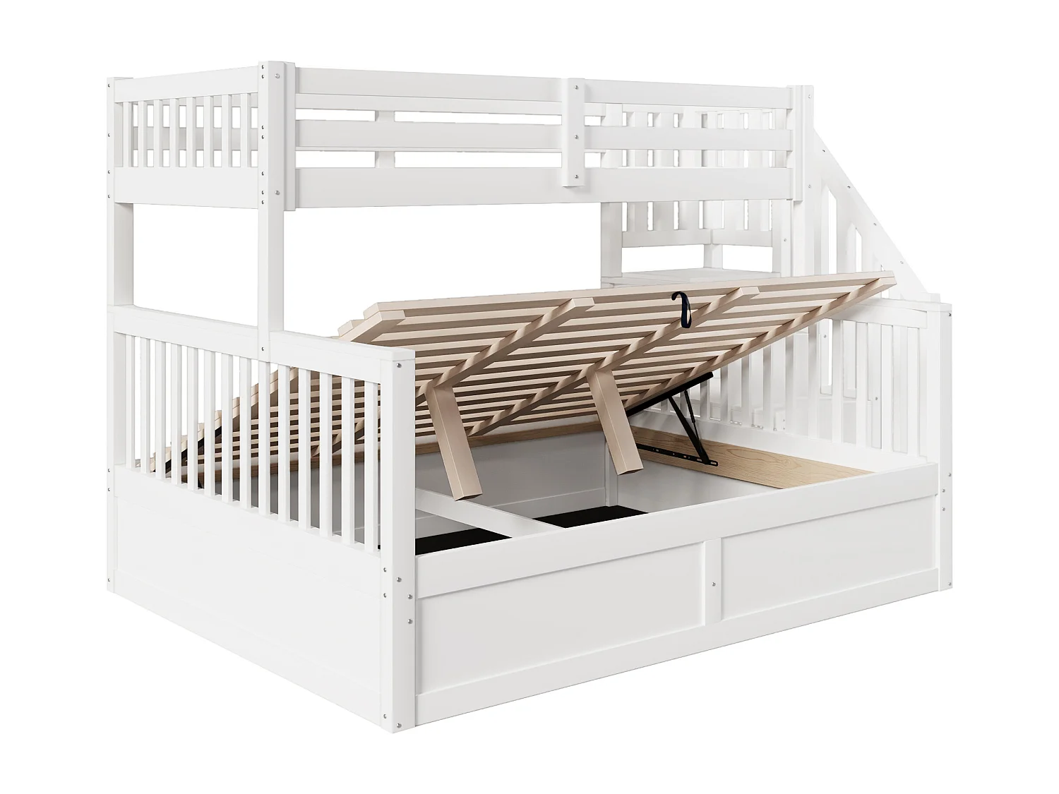 Etagenbett 90x200cm + 140x200cm - mit Leiter - mit Stauraum - weiß​ (Matratze nicht inbegriffen)