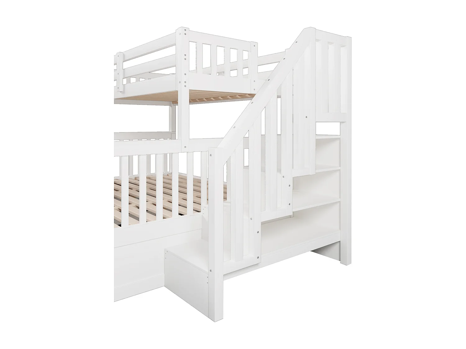 Etagenbett 90x200cm + 140x200cm - mit Leiter - mit Stauraum - weiß​ (Matratze nicht inbegriffen)