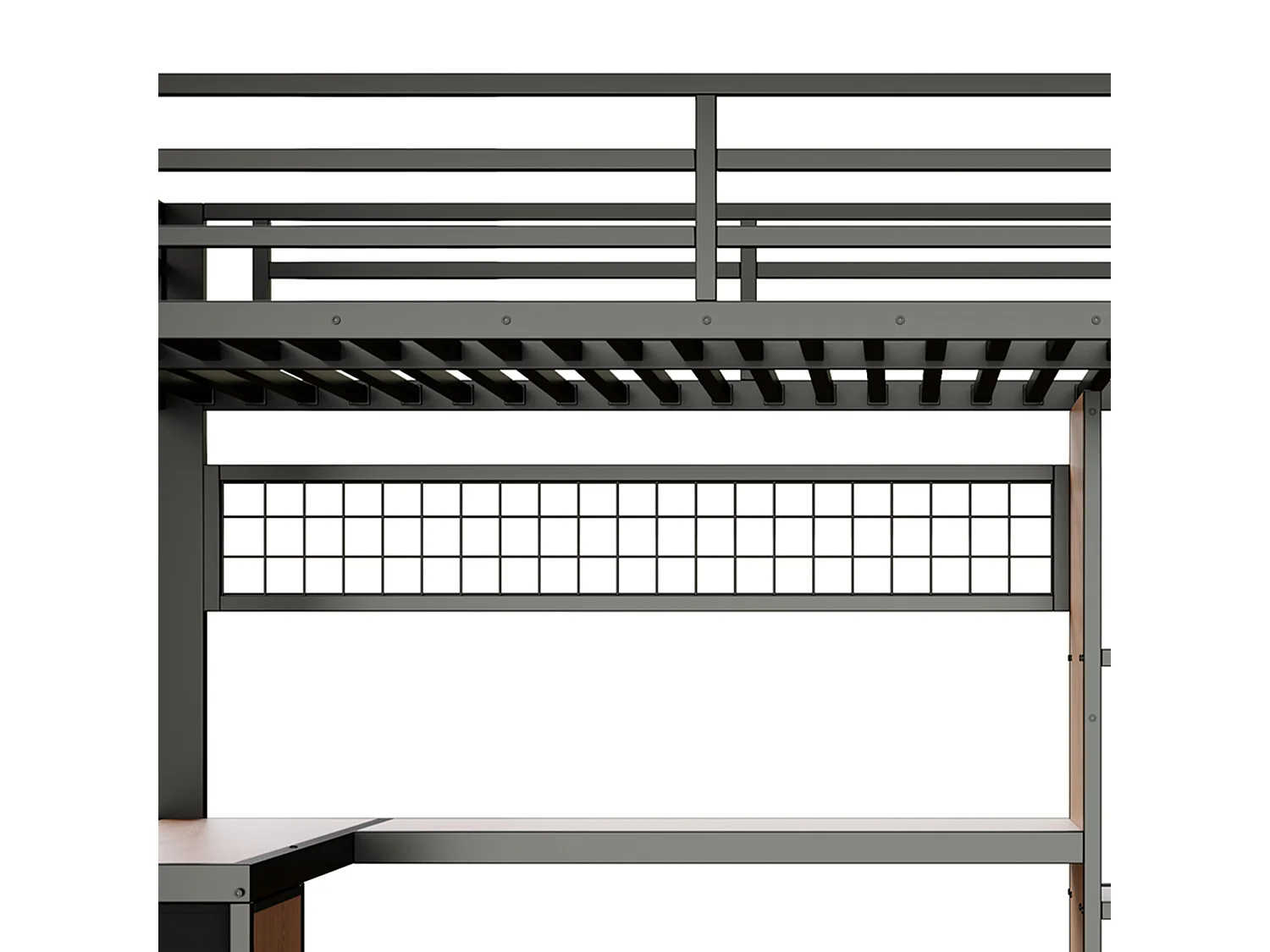 Lit mezzanine 140x200 cm - Structure en fer - Compartiments de rangement - 4 tiroirs - Éclairage LED - Bureau - Escalier - noir (matelas non inclus)