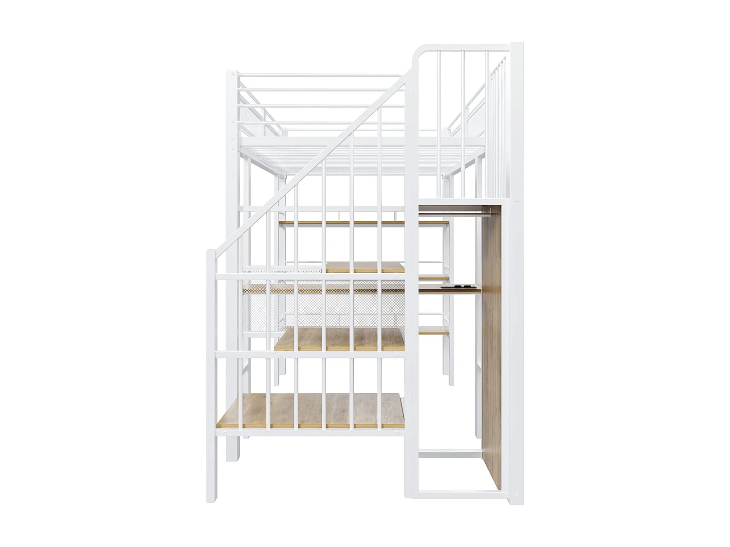 Lit mezzanine 90x200 cm - avec éclairage LED et prise électrique - avec compartiments de rangement - avec étagère - blanc (matelas non inclus)