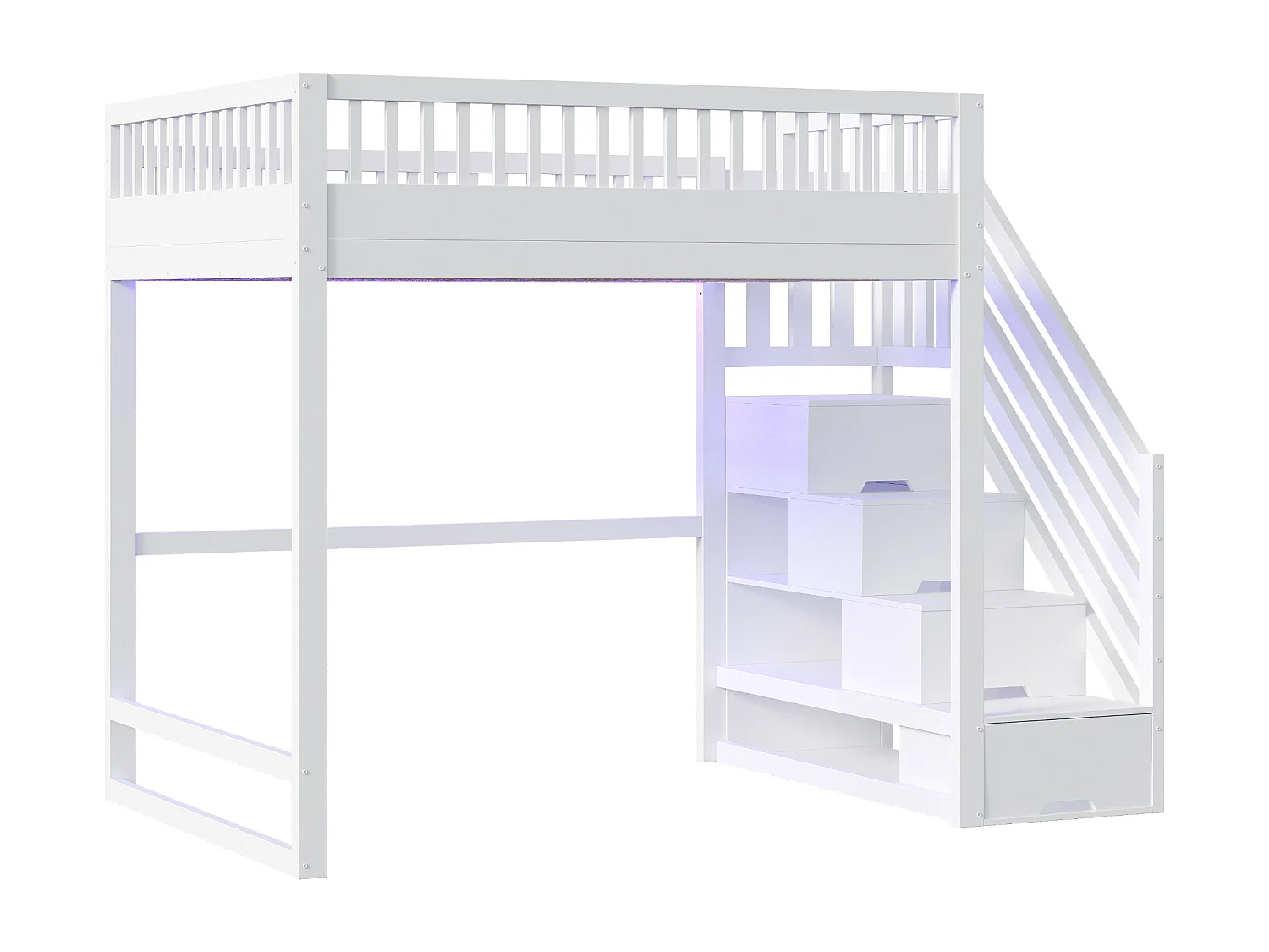 Lit mezzanine 140x200 cm - avec échelle de sécurité - avec barrières de sécurité - équipé de lumières LED - blanc (matelas non inclus)