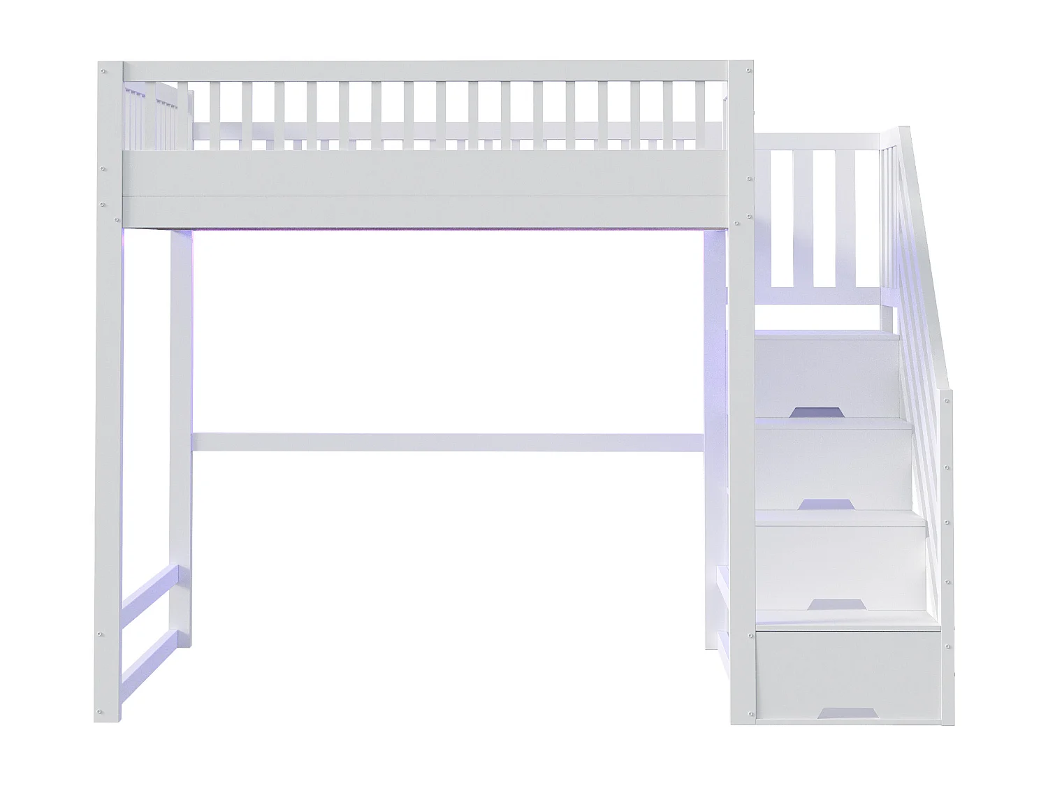 Lit mezzanine 140x200 cm - avec échelle de sécurité - avec barrières de sécurité - équipé de lumières LED - blanc (matelas non inclus)