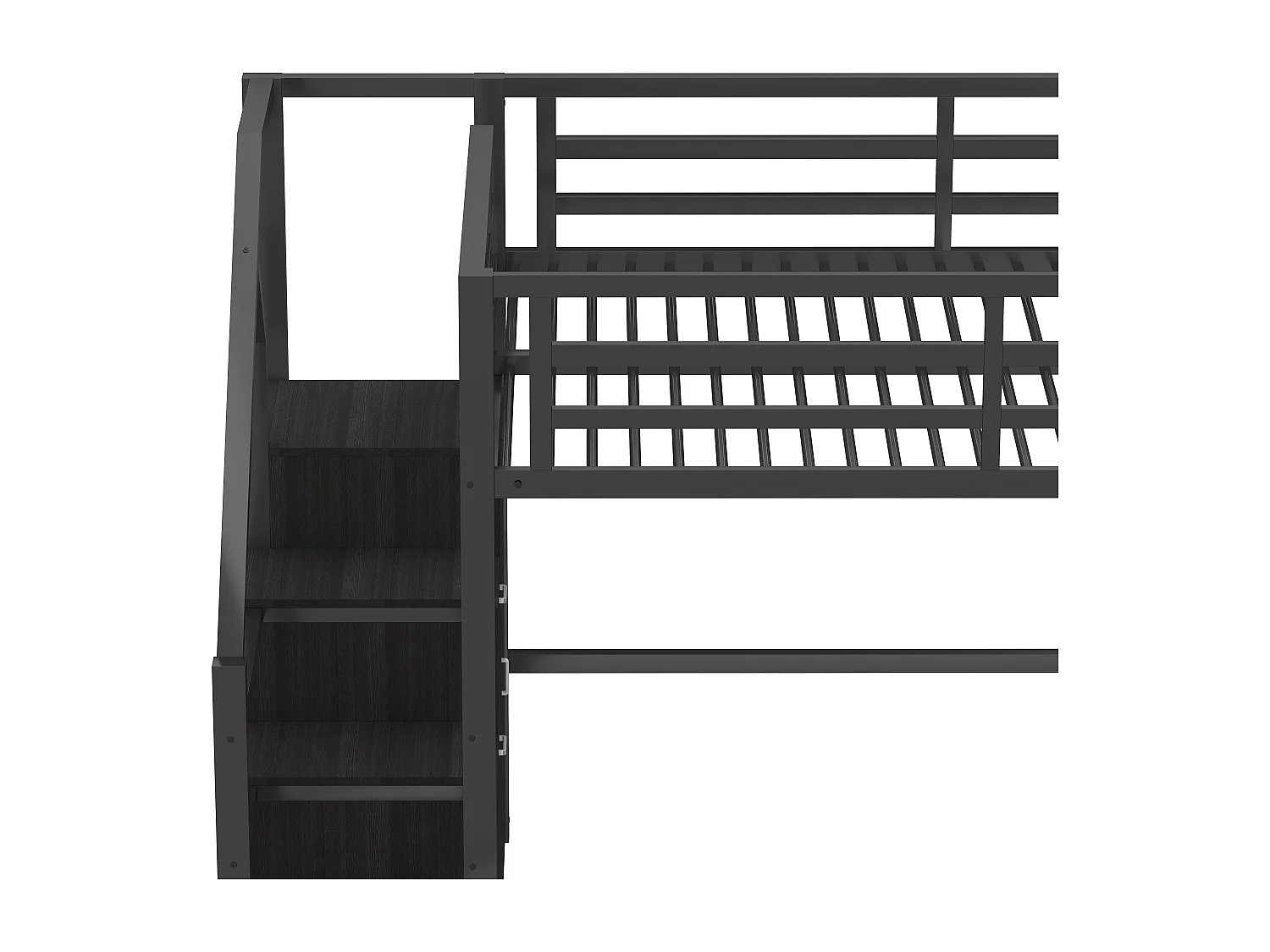 Lit mezzanine en métal 140x200cm - avec LED - échelle de rangement - avec armoire et étagères - Noir ( sans matelas)