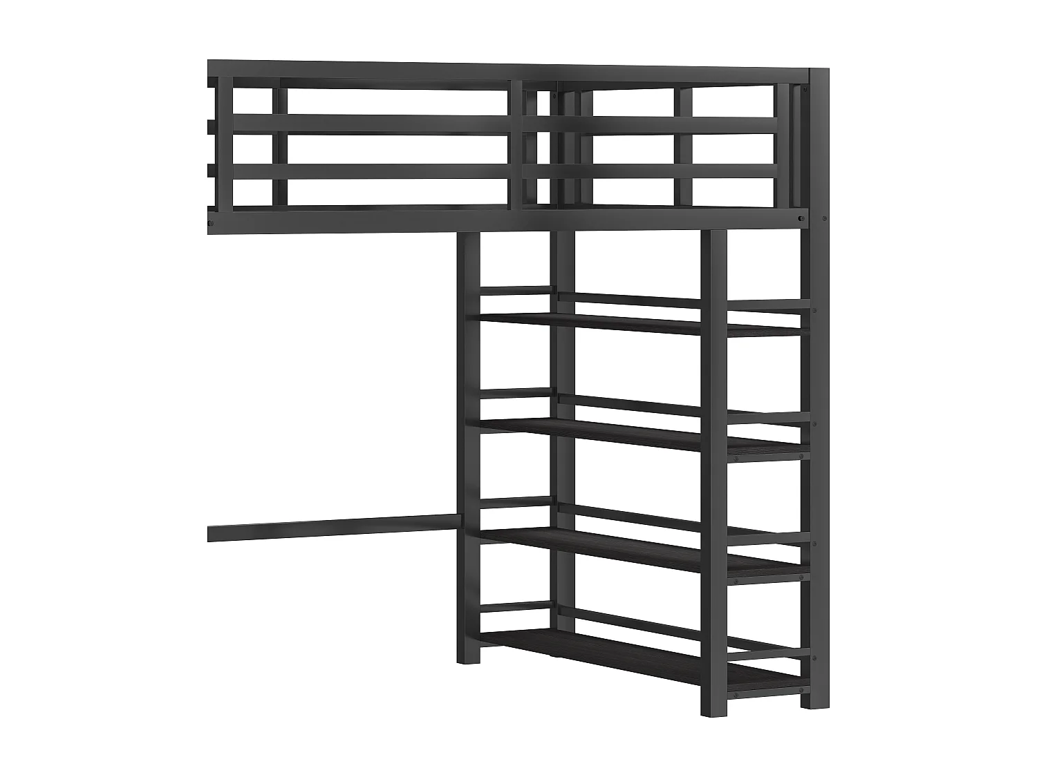 Lit mezzanine en métal 140x200cm - avec LED - échelle de rangement - avec armoire et étagères - Noir ( sans matelas)