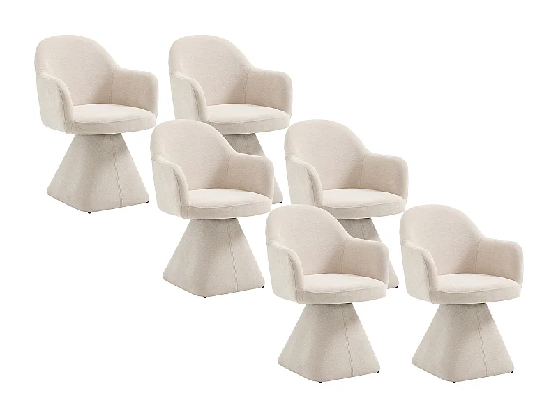 Lot de 6 chaises pivotantes avec accoudoirs en tissu - Beige - VALYRA