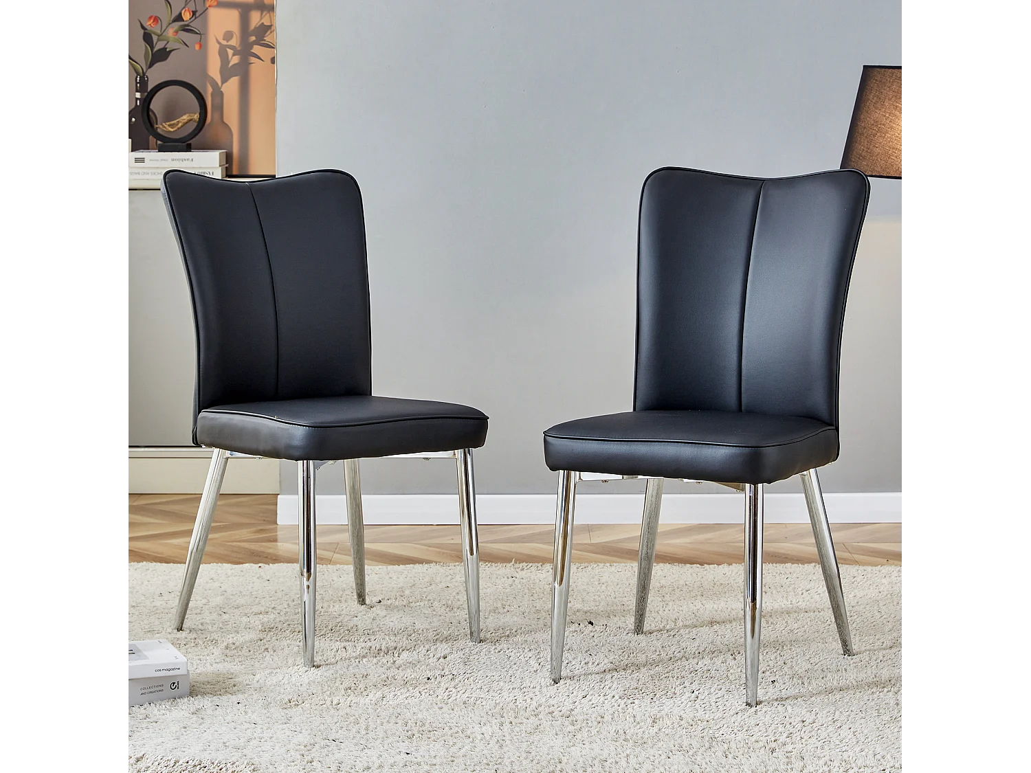 Set di 2 sedie in PU nero con gambe in metallo argentato